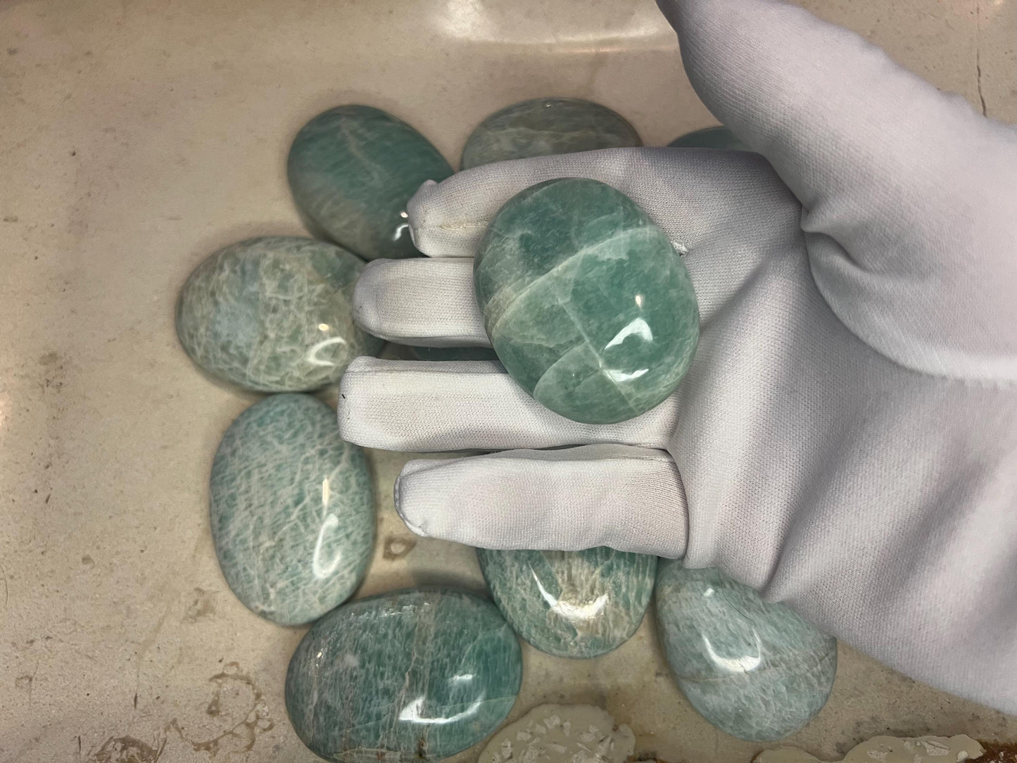 Indian Amazonite Natural Palm Stone Smooth Polished Carved Crystal for Distraction from Anxiety or Worry Home Decor Holiday Xmas Meditation