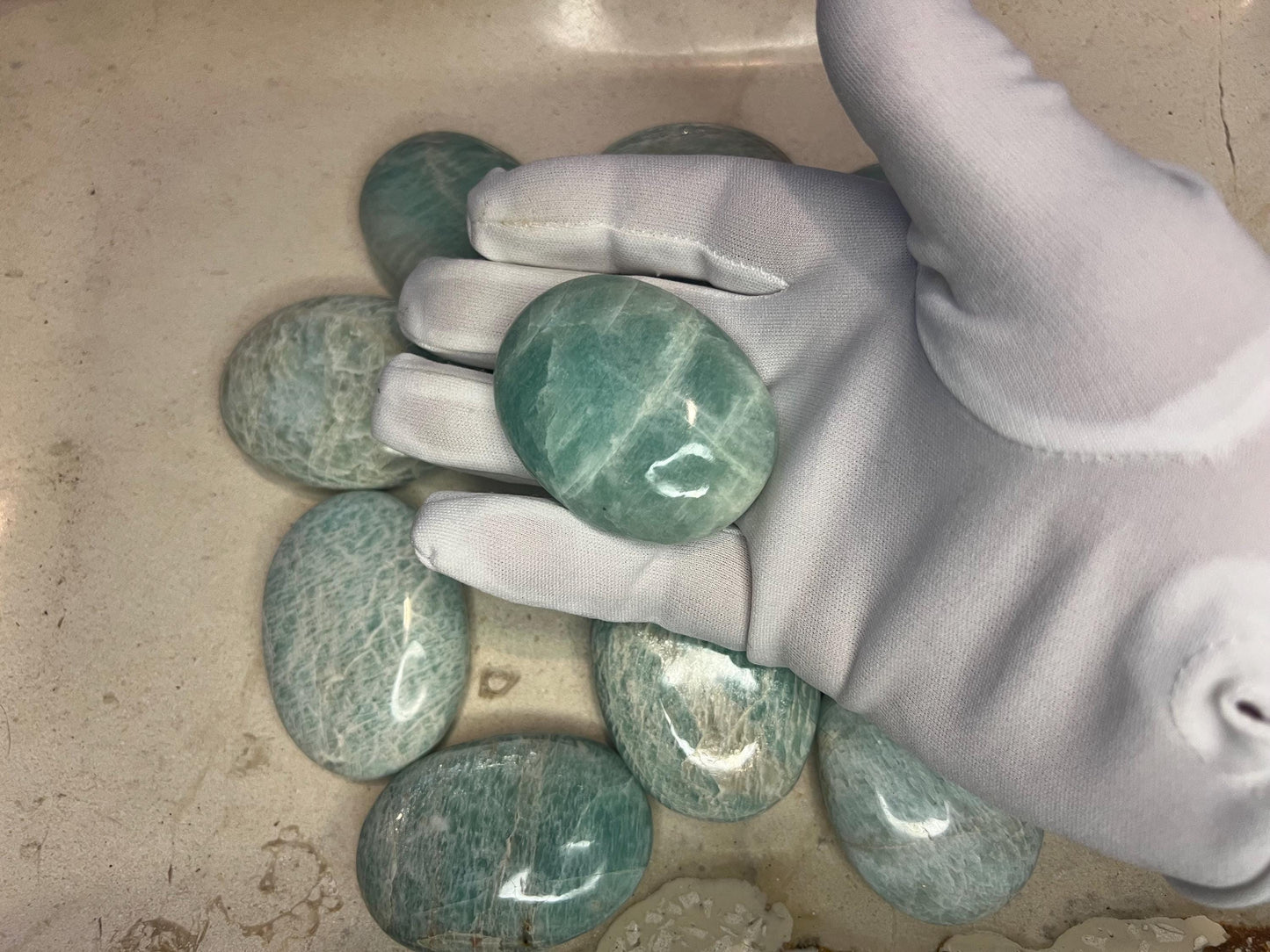 Indian Amazonite Natural Palm Stone Smooth Polished Carved Crystal for Distraction from Anxiety or Worry Home Decor Holiday Xmas Meditation