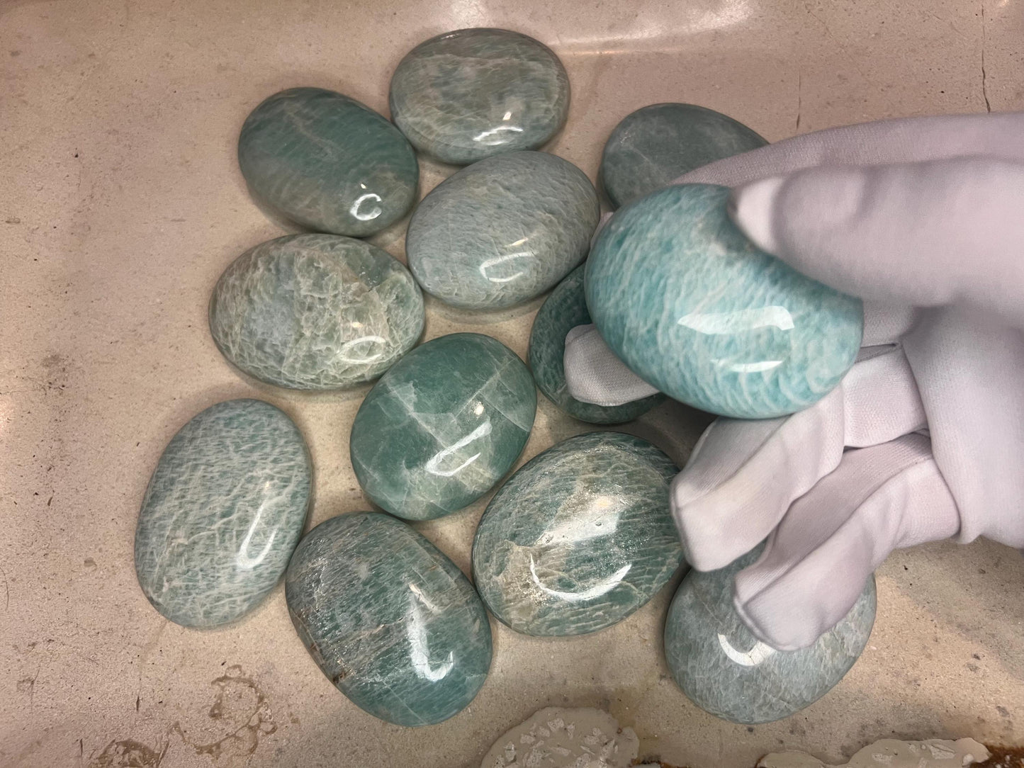 Indian Amazonite Natural Palm Stone Smooth Polished Carved Crystal for Distraction from Anxiety or Worry Home Decor Holiday Xmas Meditation
