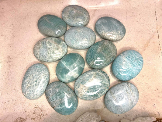 Indian Amazonite Natural Palm Stone Smooth Polished Carved Crystal for Distraction from Anxiety or Worry Home Decor Holiday Xmas Meditation