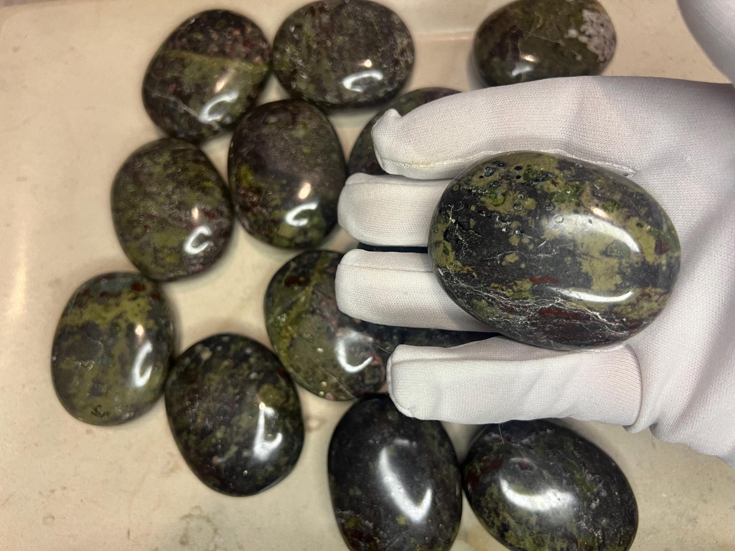 Indian Bloodstone Natural Palm Stone Smooth Polished Carved Crystal for Distraction from Anxiety or Worry Home Decor Holiday Xmas Home Decor