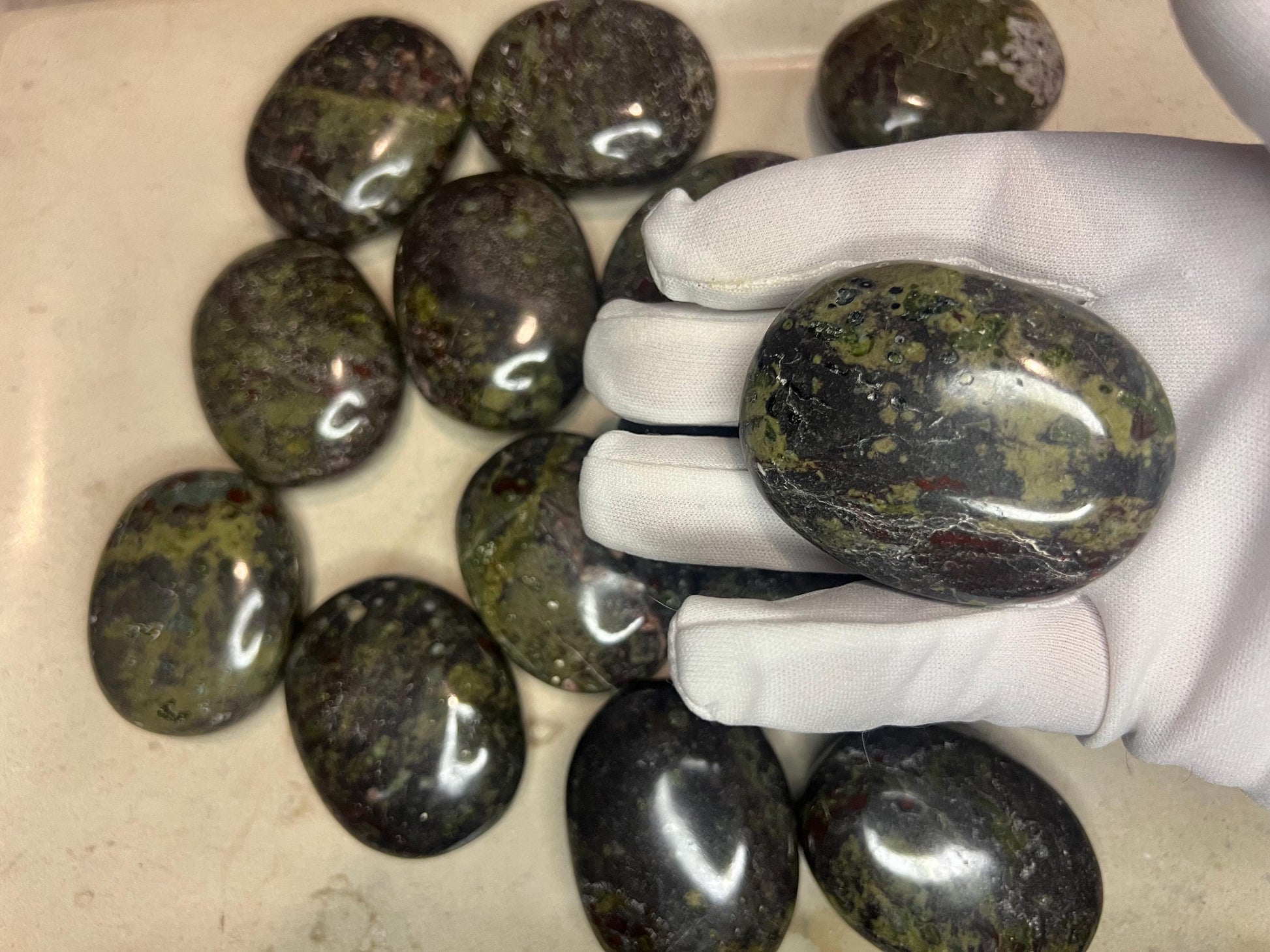 Indian Bloodstone Natural Palm Stone Smooth Polished Carved Crystal for Distraction from Anxiety or Worry Home Decor Holiday Xmas Home Decor