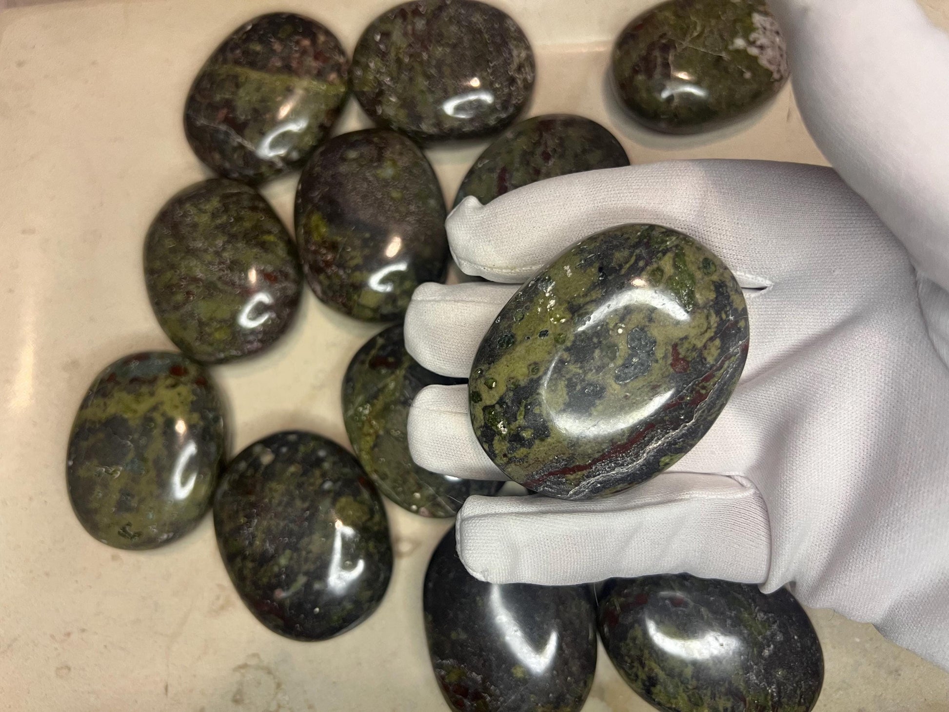 Indian Bloodstone Natural Palm Stone Smooth Polished Carved Crystal for Distraction from Anxiety or Worry Home Decor Holiday Xmas Home Decor