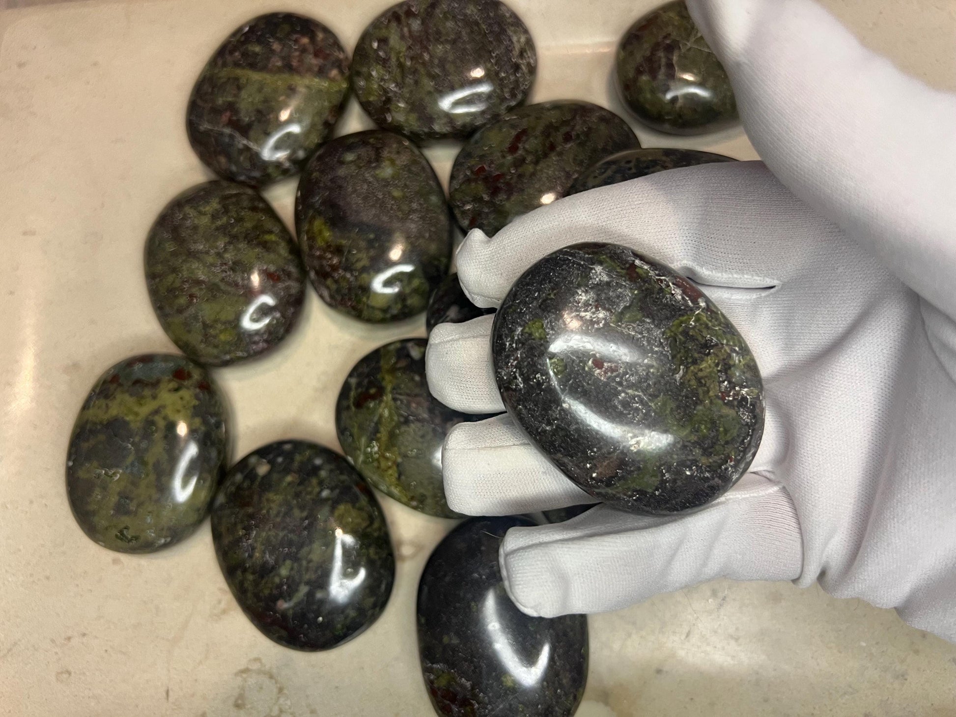 Indian Bloodstone Natural Palm Stone Smooth Polished Carved Crystal for Distraction from Anxiety or Worry Home Decor Holiday Xmas Home Decor