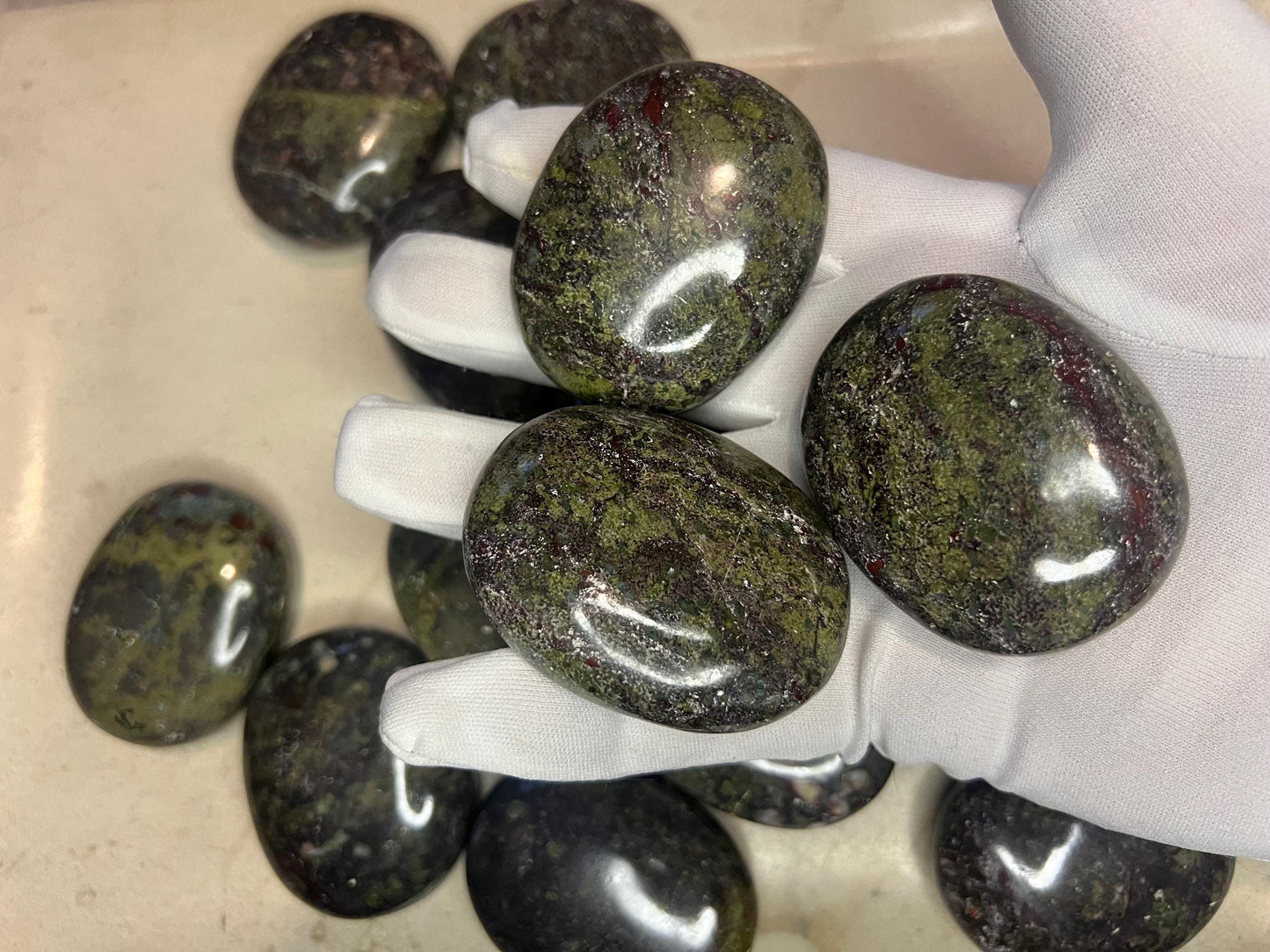 Indian Bloodstone Natural Palm Stone Smooth Polished Carved Crystal for Distraction from Anxiety or Worry Home Decor Holiday Xmas Home Decor