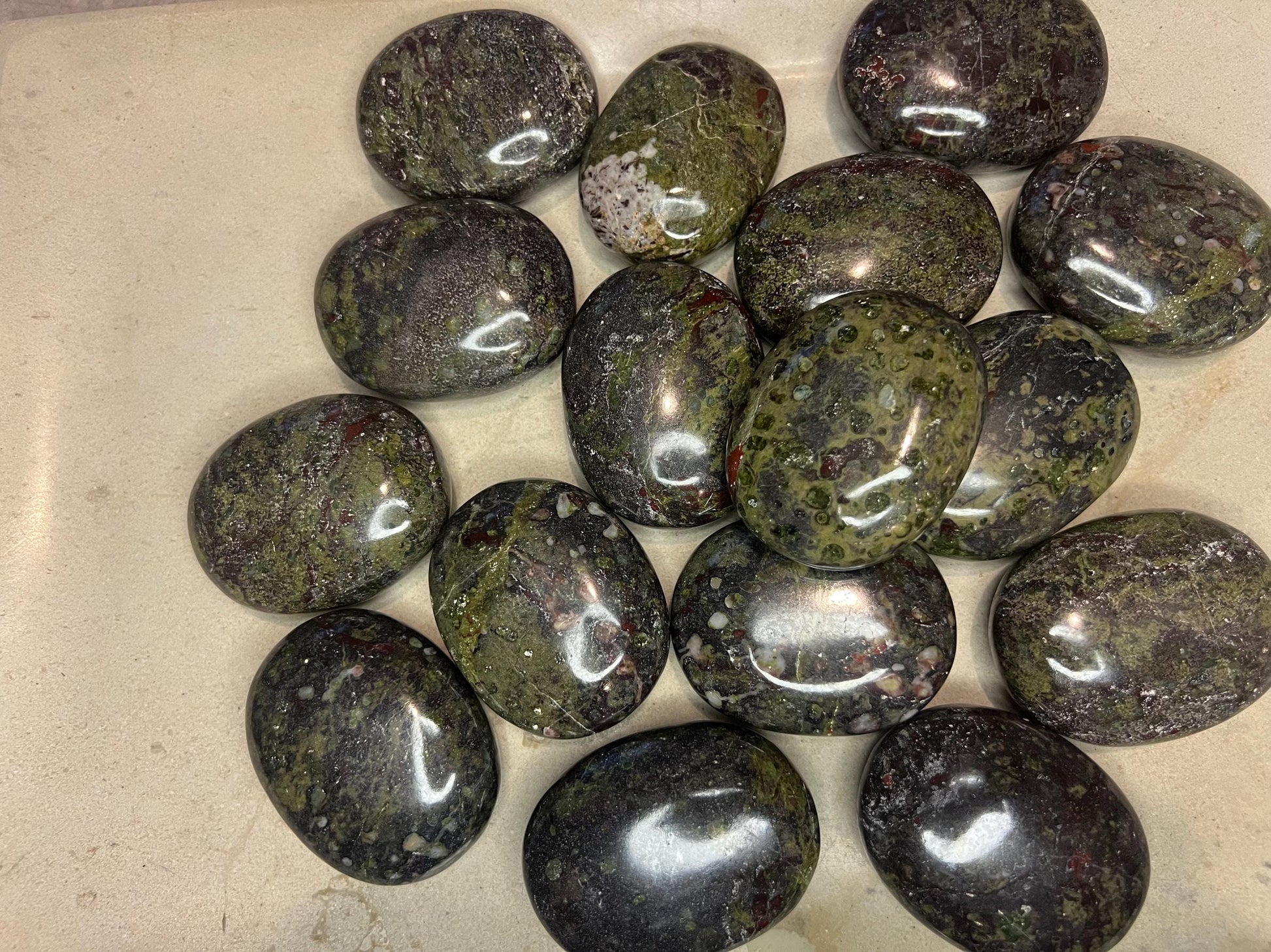 Indian Bloodstone Natural Palm Stone Smooth Polished Carved Crystal for Distraction from Anxiety or Worry Home Decor Holiday Xmas Home Decor