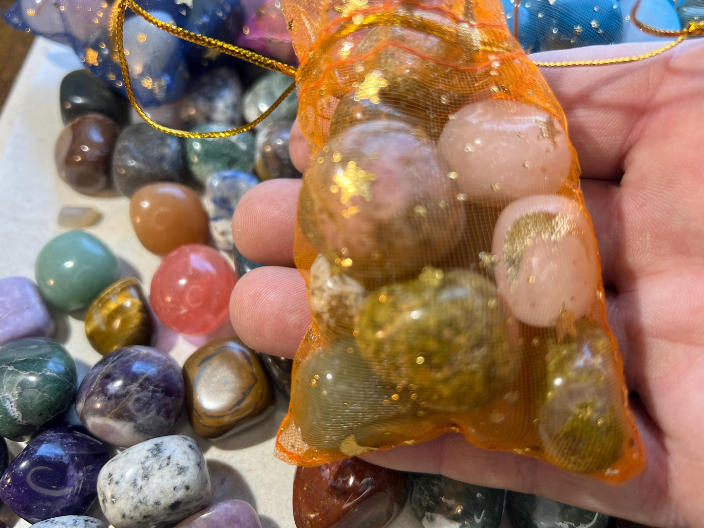 Crystal Confetti Variety Tumble Stones Smooth Anxiety Polished rock tumbled pocket crystal worry palm Home Decor Xmas Christmas Collection