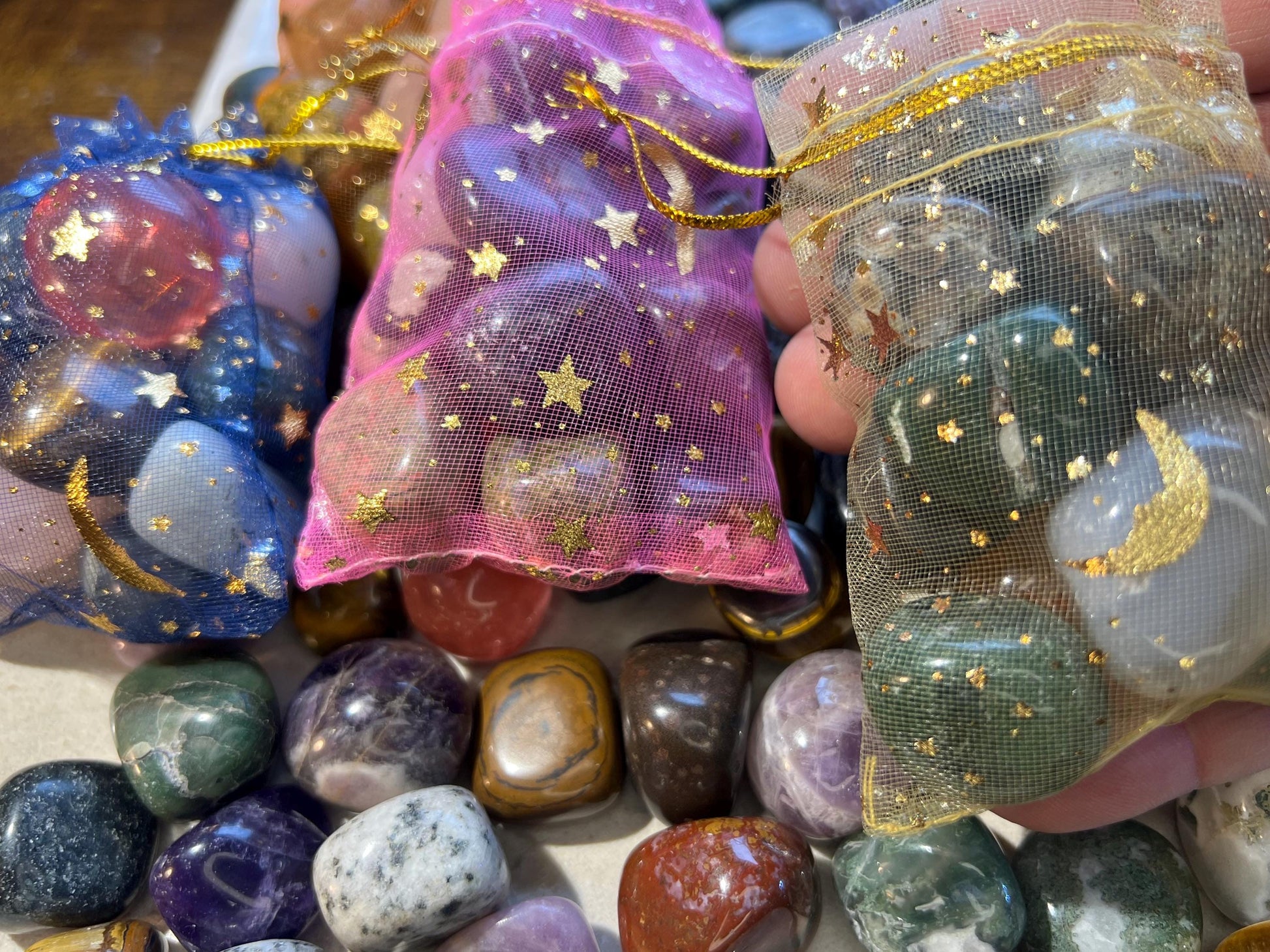 Crystal Confetti Variety Tumble Stones Smooth Anxiety Polished rock tumbled pocket crystal worry palm Home Decor Xmas Christmas Collection