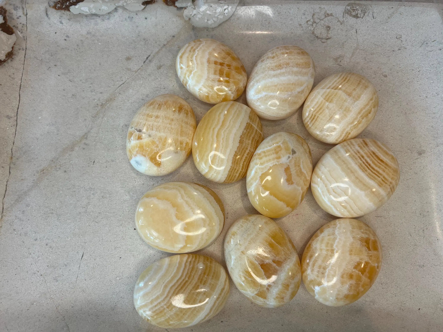 Honey Calcite Palm Stone: Polished Crystal for Anxiety & Focus Home Decor Worry Pocket Stress Anxiety Palm Stone