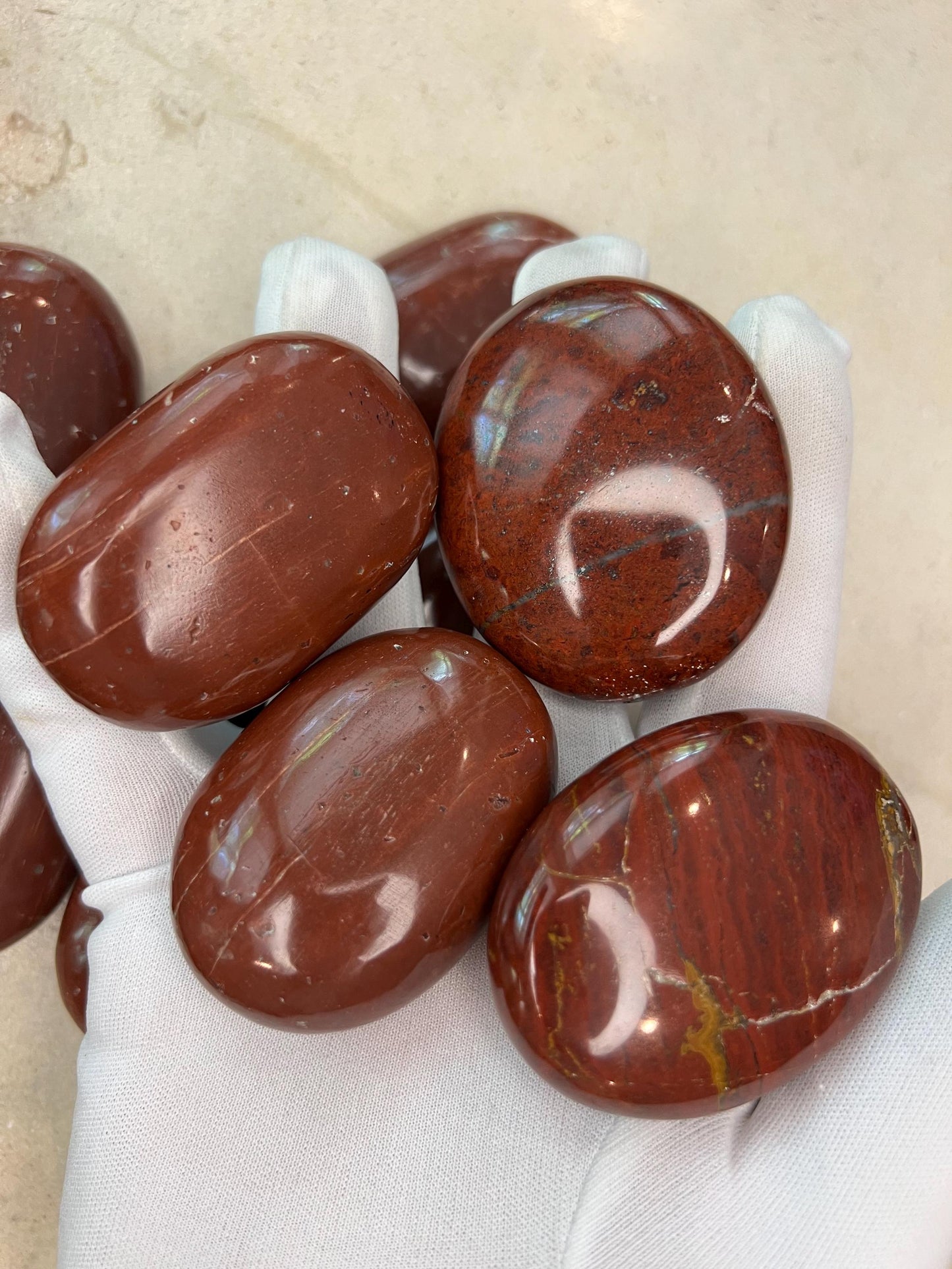 Indian Red Jasper Natural Palm Stone Smooth Polished Carved Crystal for Distraction Home Decor Christmas Xmas Meditation