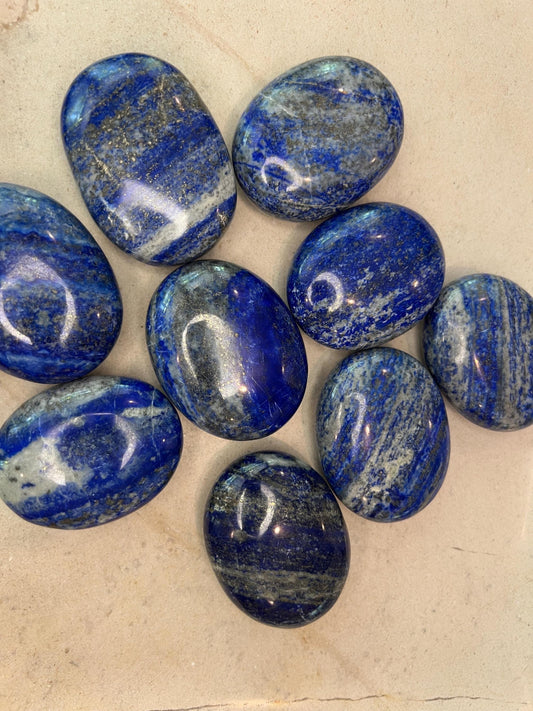 Afghan Lapis Lazuli Natural Palm Stone Smooth Polished Carved Crystal for Distraction Gift Anxiety Worry Christmas Meditation Home Decor