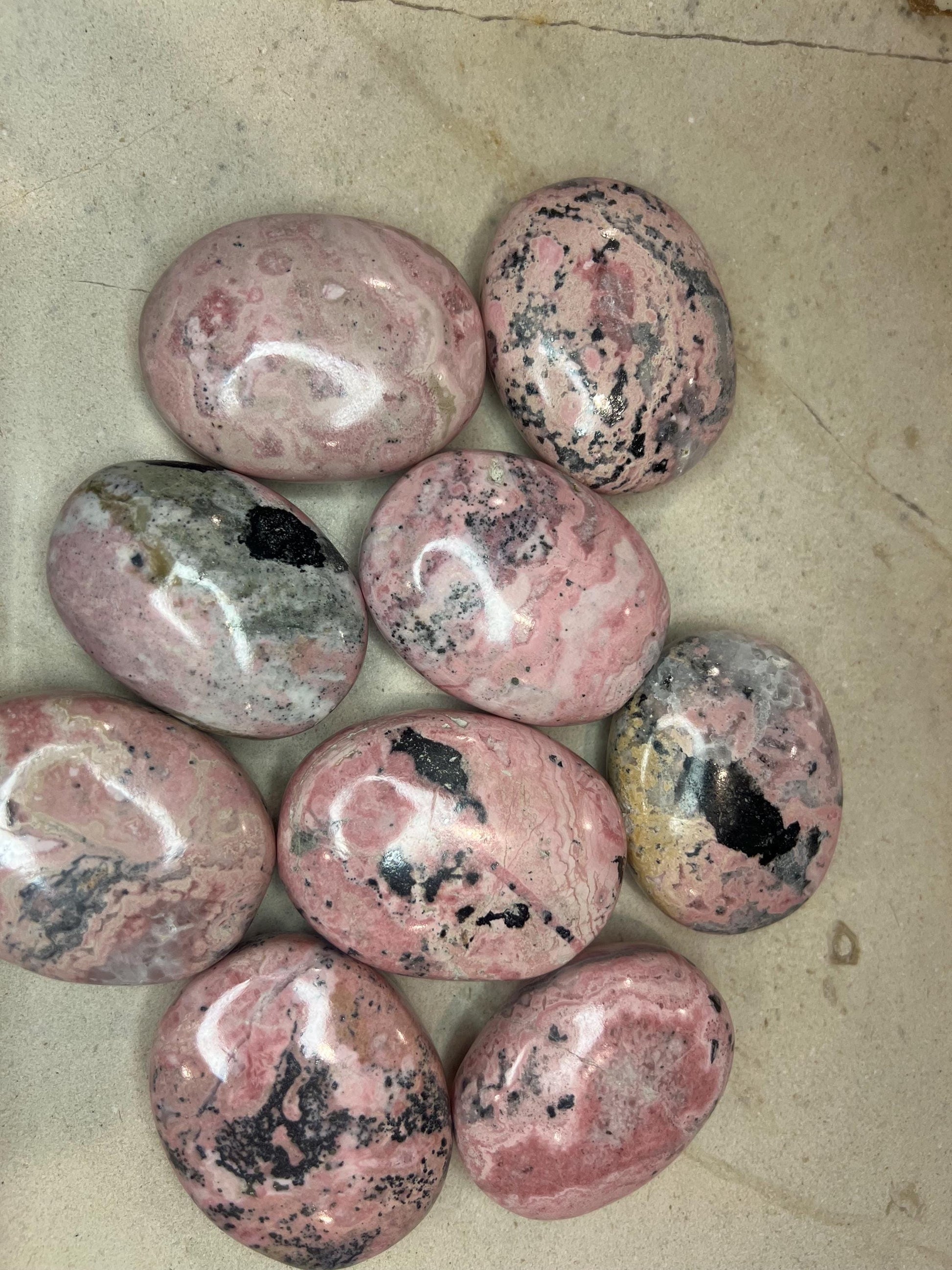 Indian Rhodochrosite Natural Palm Stone Smooth Polished Carved Crystal Worry Anxiety Distraction Meditation Christmas Xmas Gift Home Decor