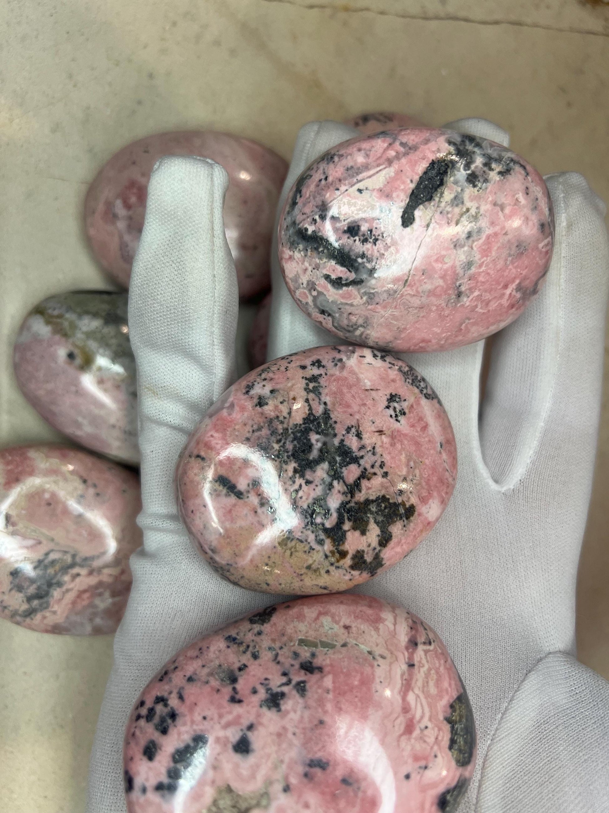 Indian Rhodochrosite Natural Palm Stone Smooth Polished Carved Crystal Worry Anxiety Distraction Meditation Christmas Xmas Gift Home Decor