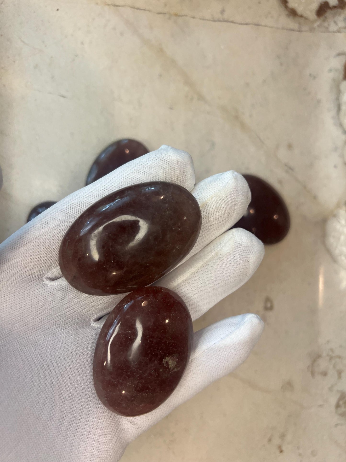 Madagascar Strawberry Quartz Palm Stones Natural Free Form Stone Smooth Polished Carved Crystal for Distraction Worry Anxiety Home Decor