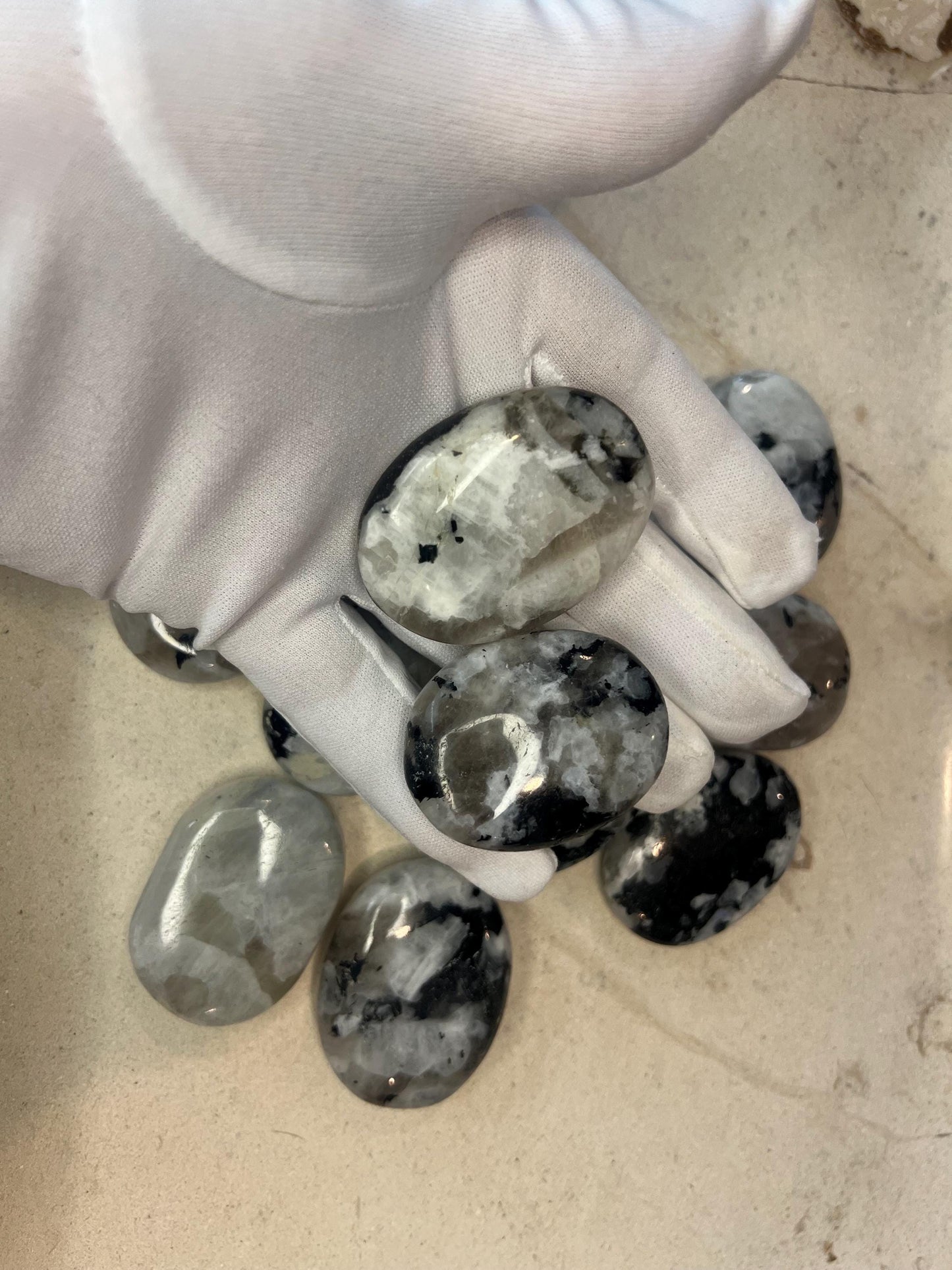White Moonstone Palm Stone: Polished Crystal for Anxiety Relief Home Decor Worry Pocket Stress Anxiety Palm Stone