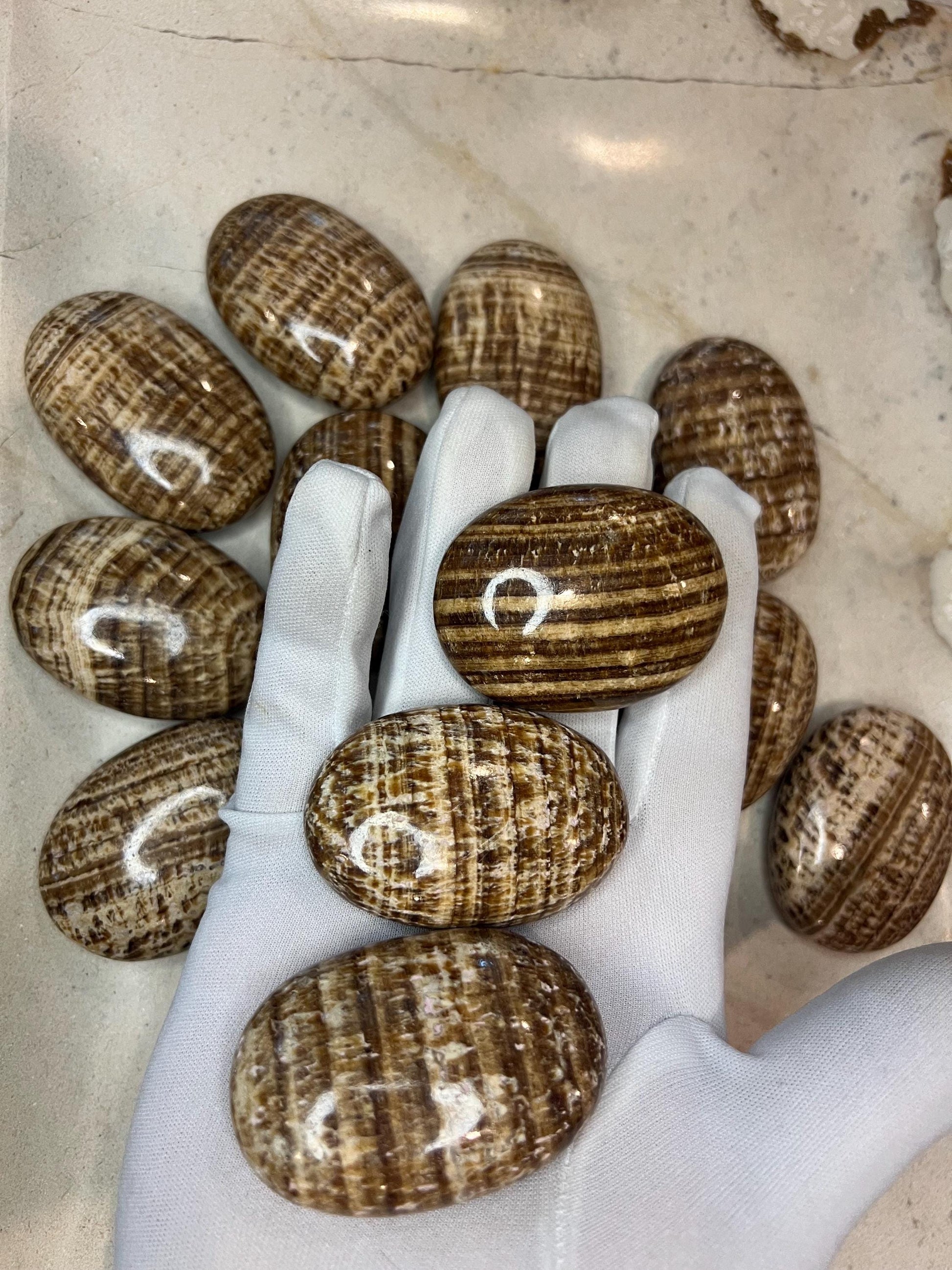 Indian Brown Arragonite Palm Stone Smooth Polished Crystal for Distraction Christmas Xmas Gift Home Meditation Birthday Anxiety Worry