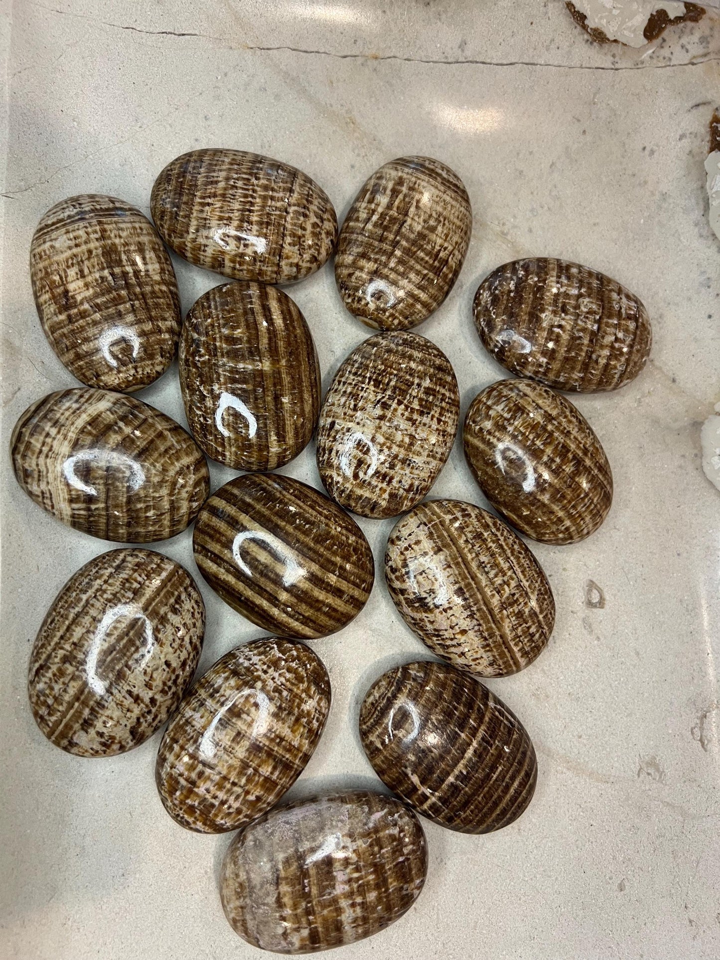 Indian Brown Arragonite Palm Stone Smooth Polished Crystal for Distraction Christmas Xmas Gift Home Meditation Birthday Anxiety Worry