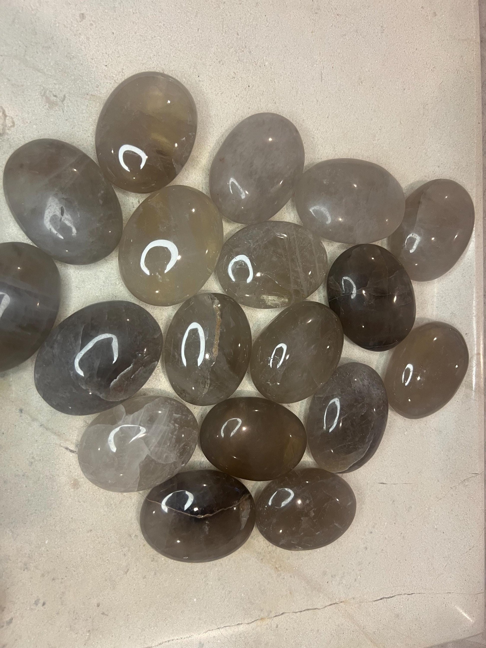 Indian Smoky Quartz Natural Palm Stone Smooth Polished Carved Crystal for Distraction Birthday Xmas Gift Anxiety Worry Stone
