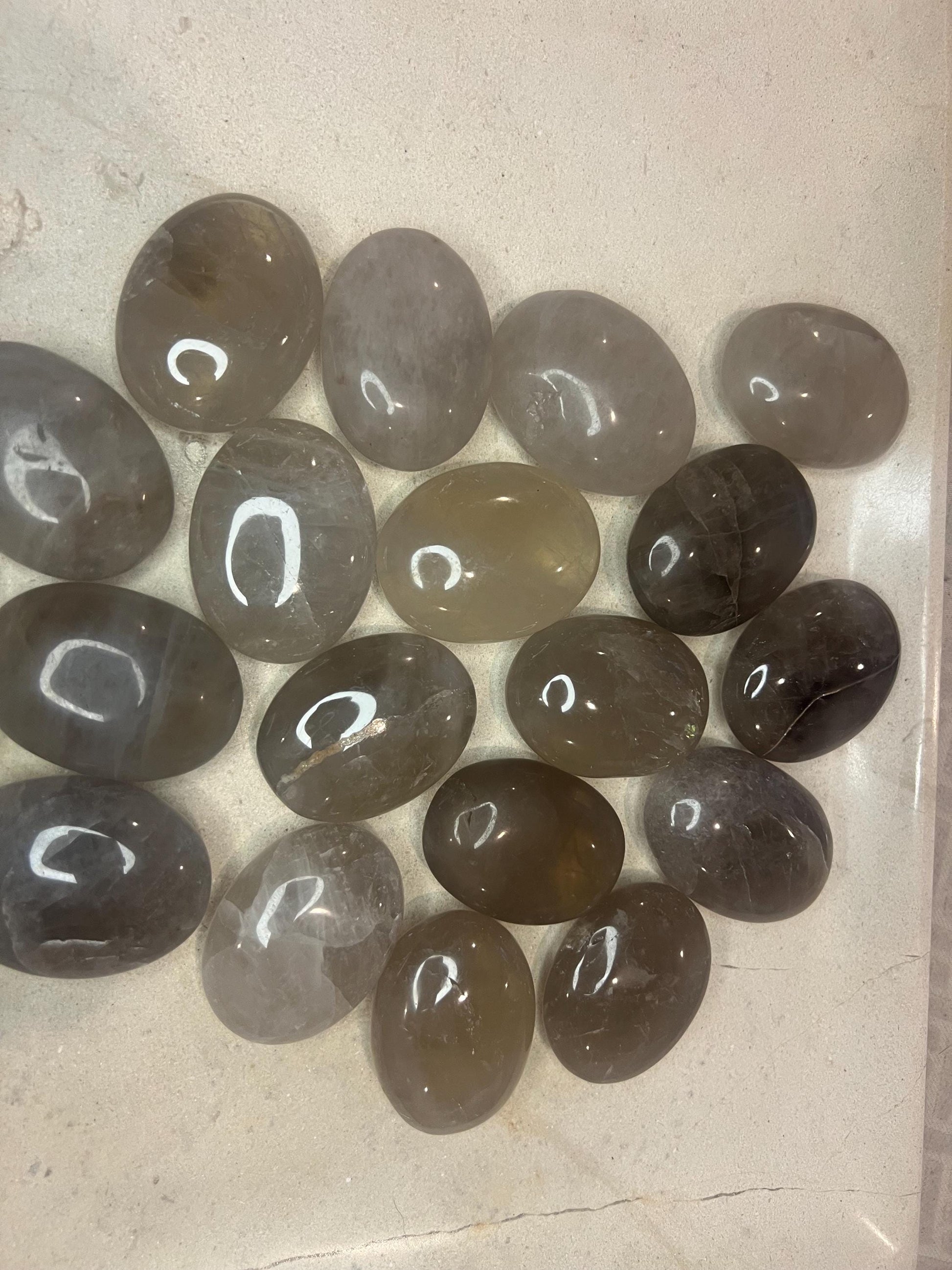 Indian Smoky Quartz Natural Palm Stone Smooth Polished Carved Crystal for Distraction Birthday Xmas Gift Anxiety Worry Stone