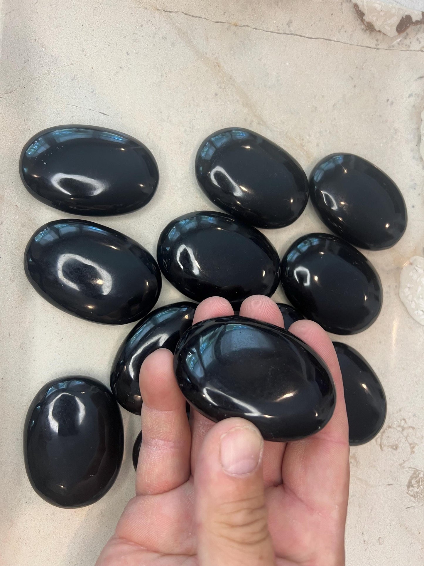 Indian Black Obsidian Polished Palm Stone Pocket Anxiety Worry Chakra Anxiety Home Decor Christmas Holiday Gift Worry Christmas Birthday