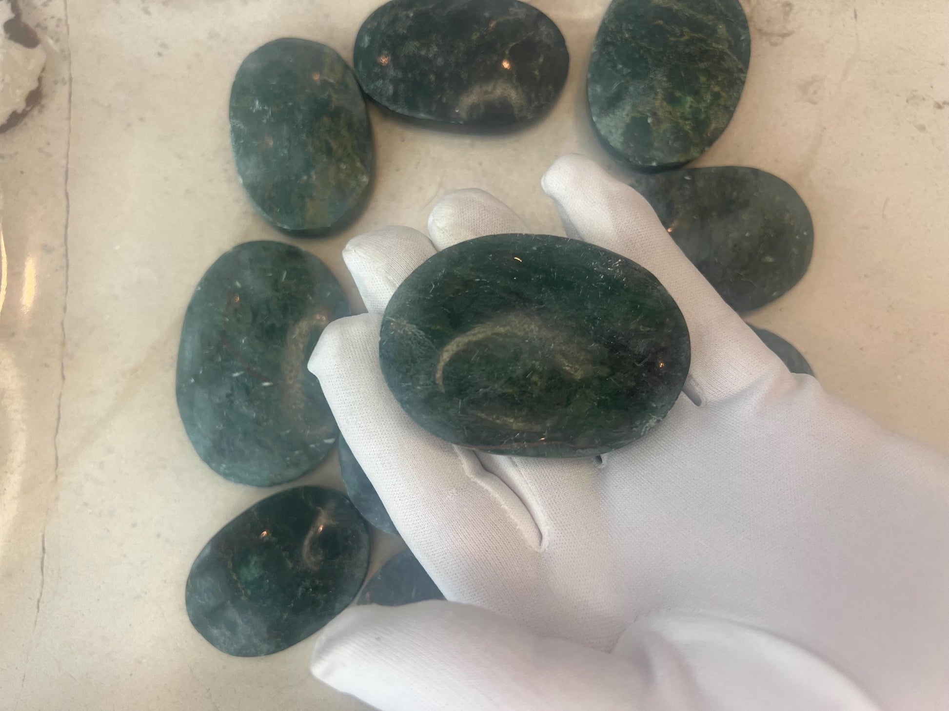 African Verdite Natural Palm Stone Smooth Polished Carved Crystal Distraction Home Decor Worry Stress Relief Anxiety Christmas Xmas Gift