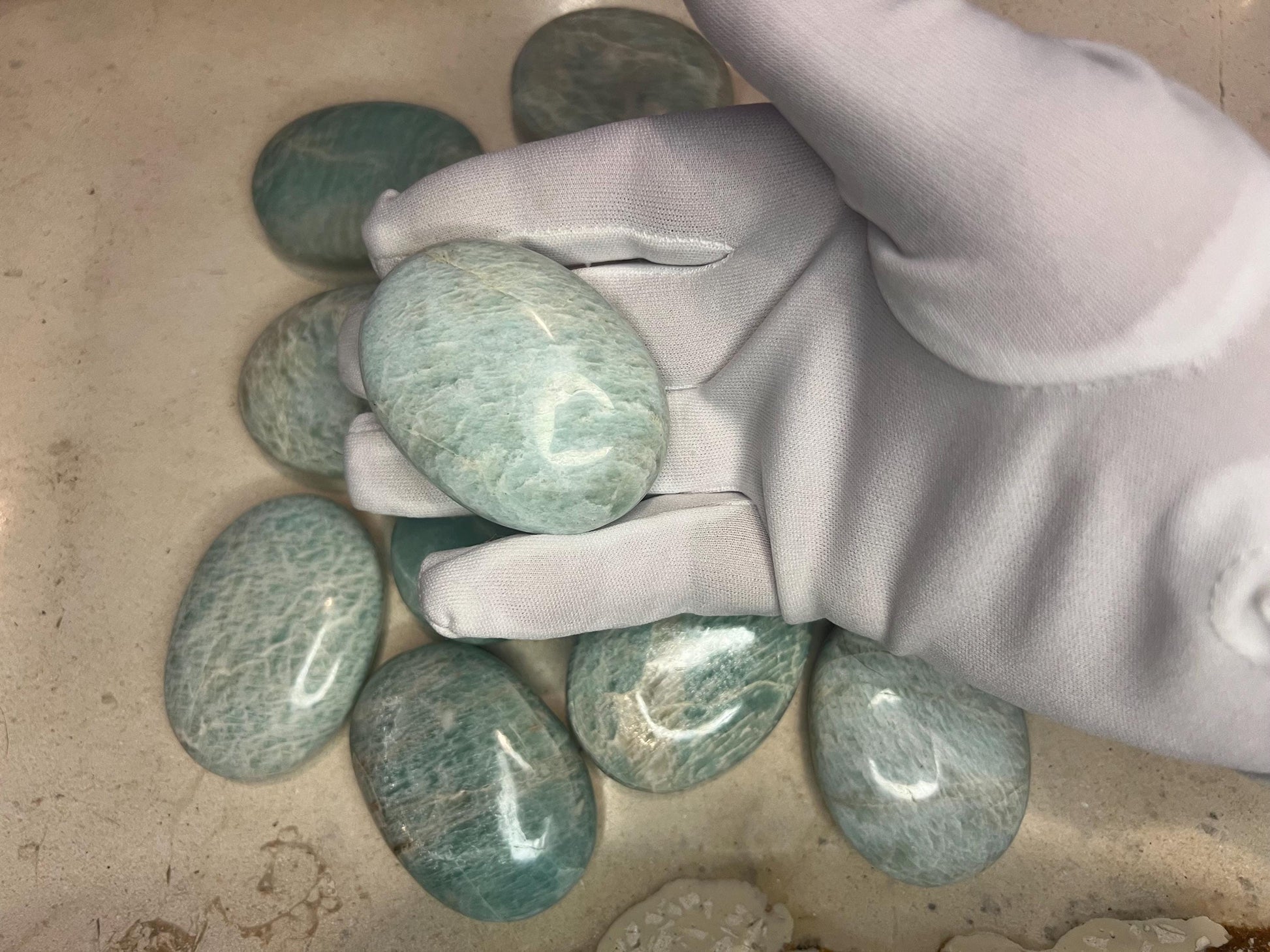 Indian Amazonite Natural Palm Stone Smooth Polished Carved Crystal for Distraction from Anxiety or Worry Home Decor Holiday Xmas Meditation