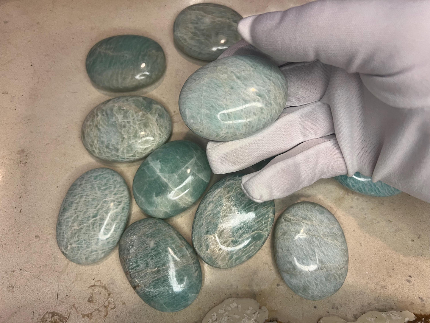 Indian Amazonite Natural Palm Stone Smooth Polished Carved Crystal for Distraction from Anxiety or Worry Home Decor Holiday Xmas Meditation