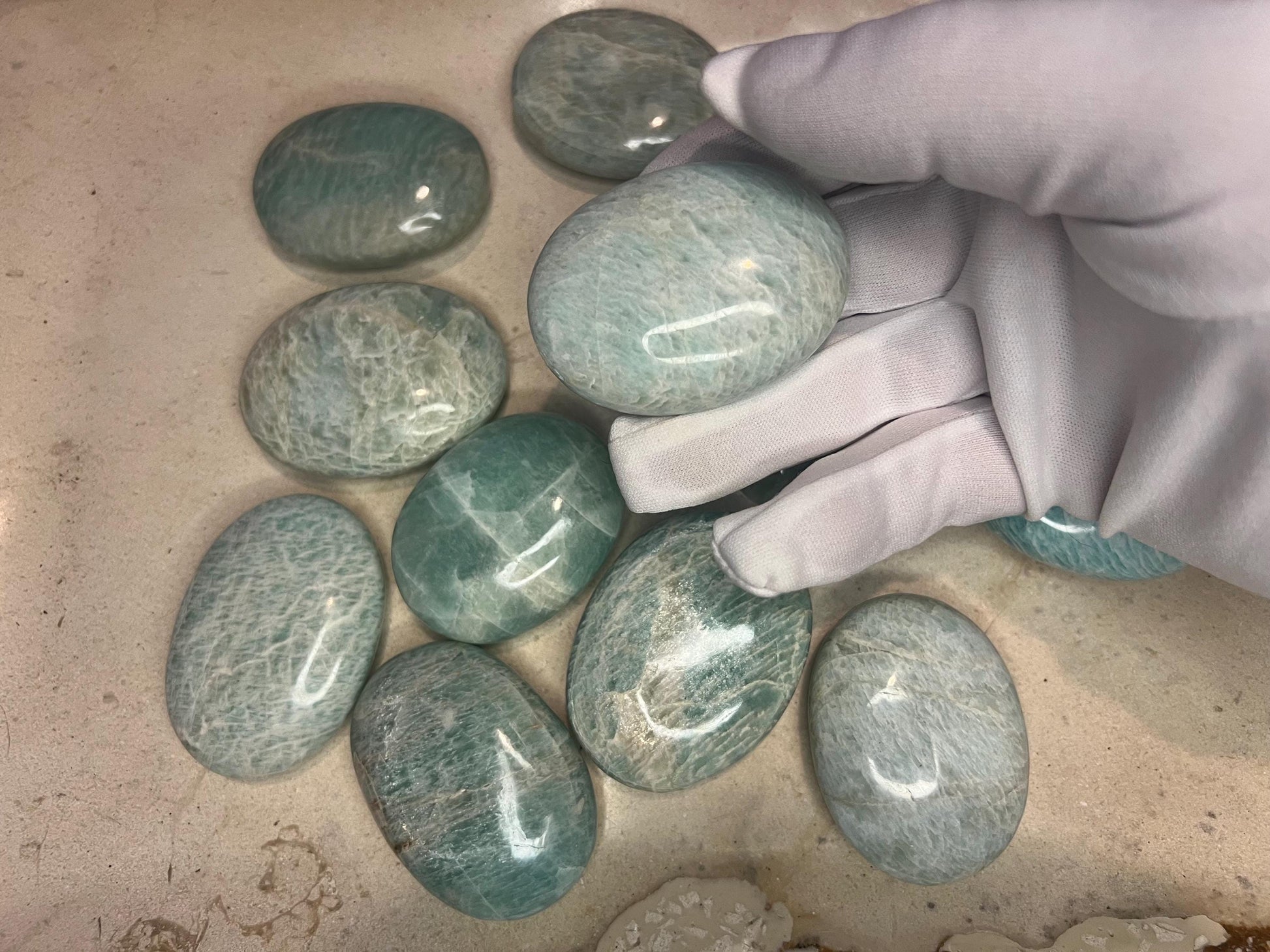 Indian Amazonite Natural Palm Stone Smooth Polished Carved Crystal for Distraction from Anxiety or Worry Home Decor Holiday Xmas Meditation