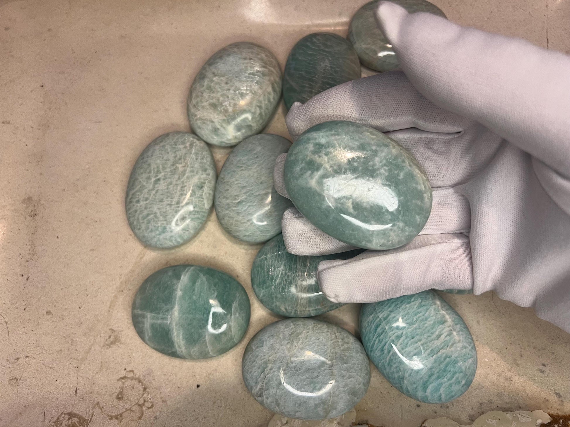 Indian Amazonite Natural Palm Stone Smooth Polished Carved Crystal for Distraction from Anxiety or Worry Home Decor Holiday Xmas Meditation