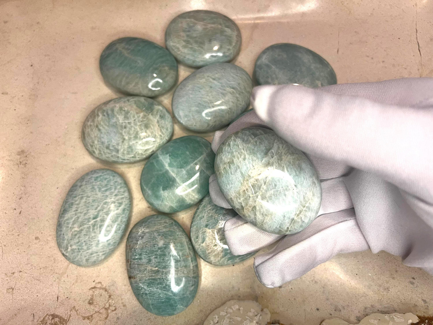 Indian Amazonite Natural Palm Stone Smooth Polished Carved Crystal for Distraction from Anxiety or Worry Home Decor Holiday Xmas Meditation