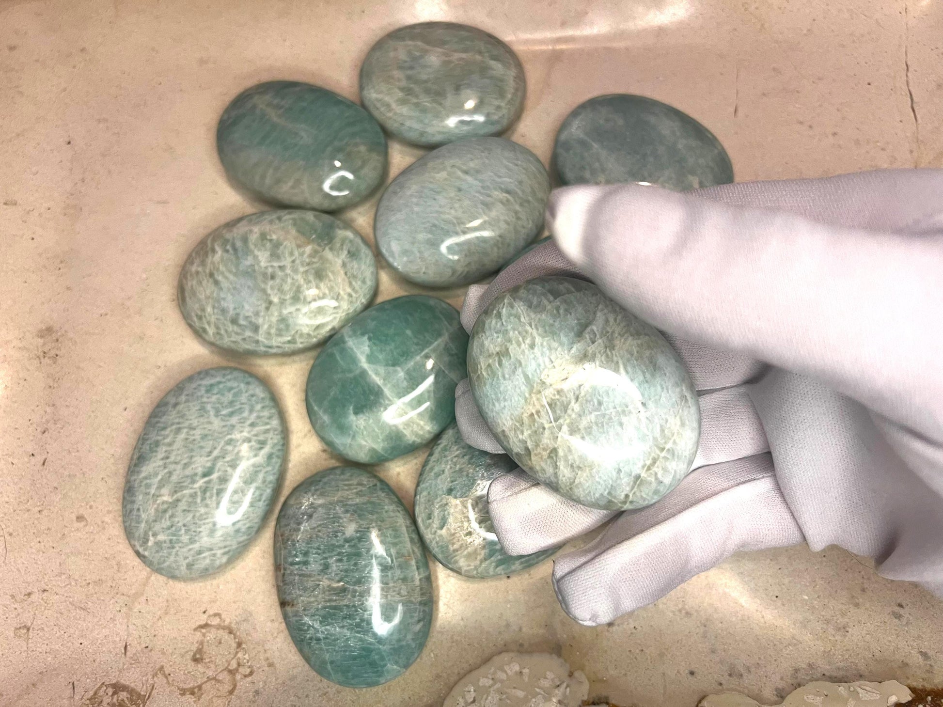 Indian Amazonite Natural Palm Stone Smooth Polished Carved Crystal for Distraction from Anxiety or Worry Home Decor Holiday Xmas Meditation