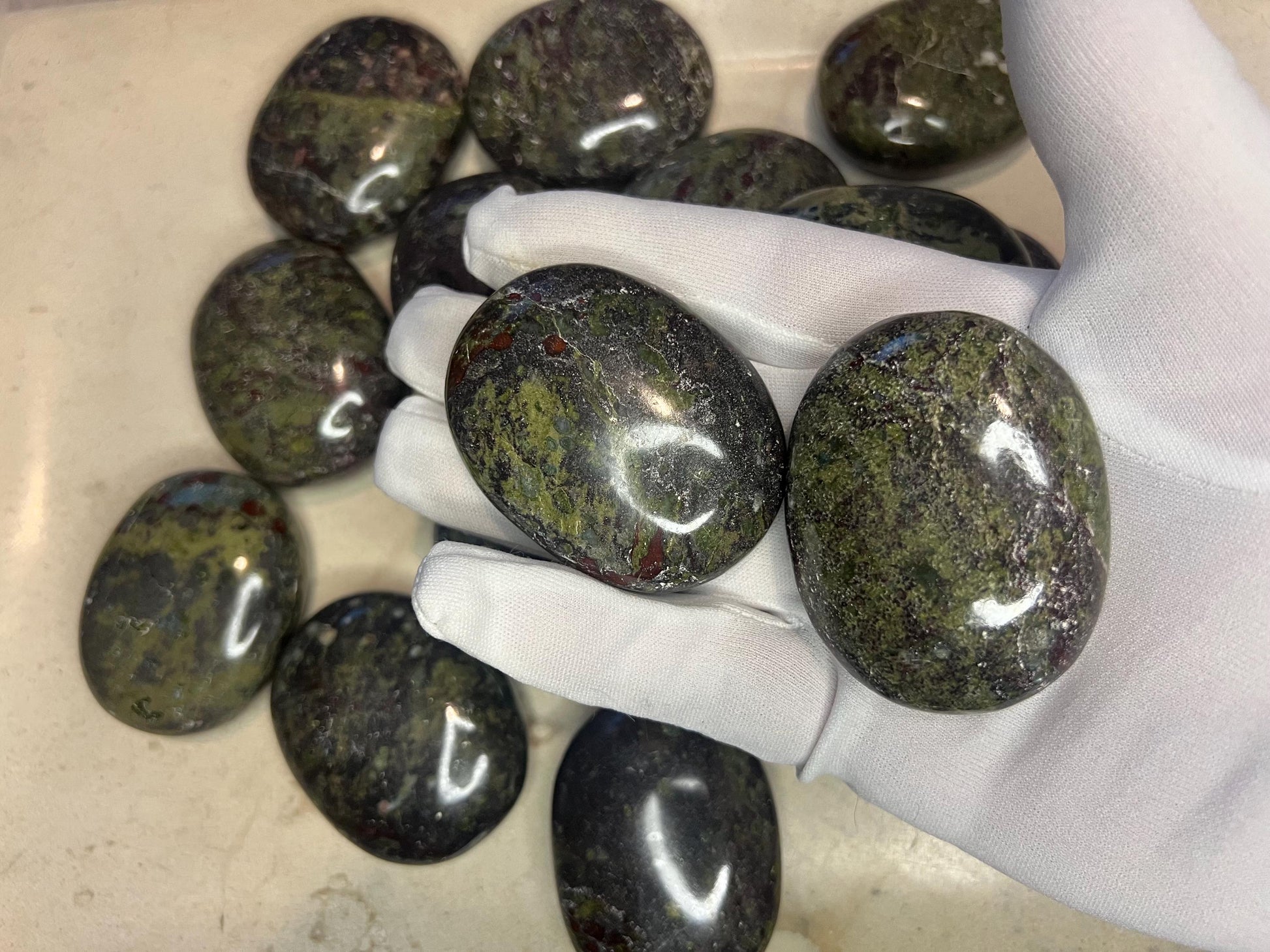 Indian Bloodstone Natural Palm Stone Smooth Polished Carved Crystal for Distraction from Anxiety or Worry Home Decor Holiday Xmas Home Decor