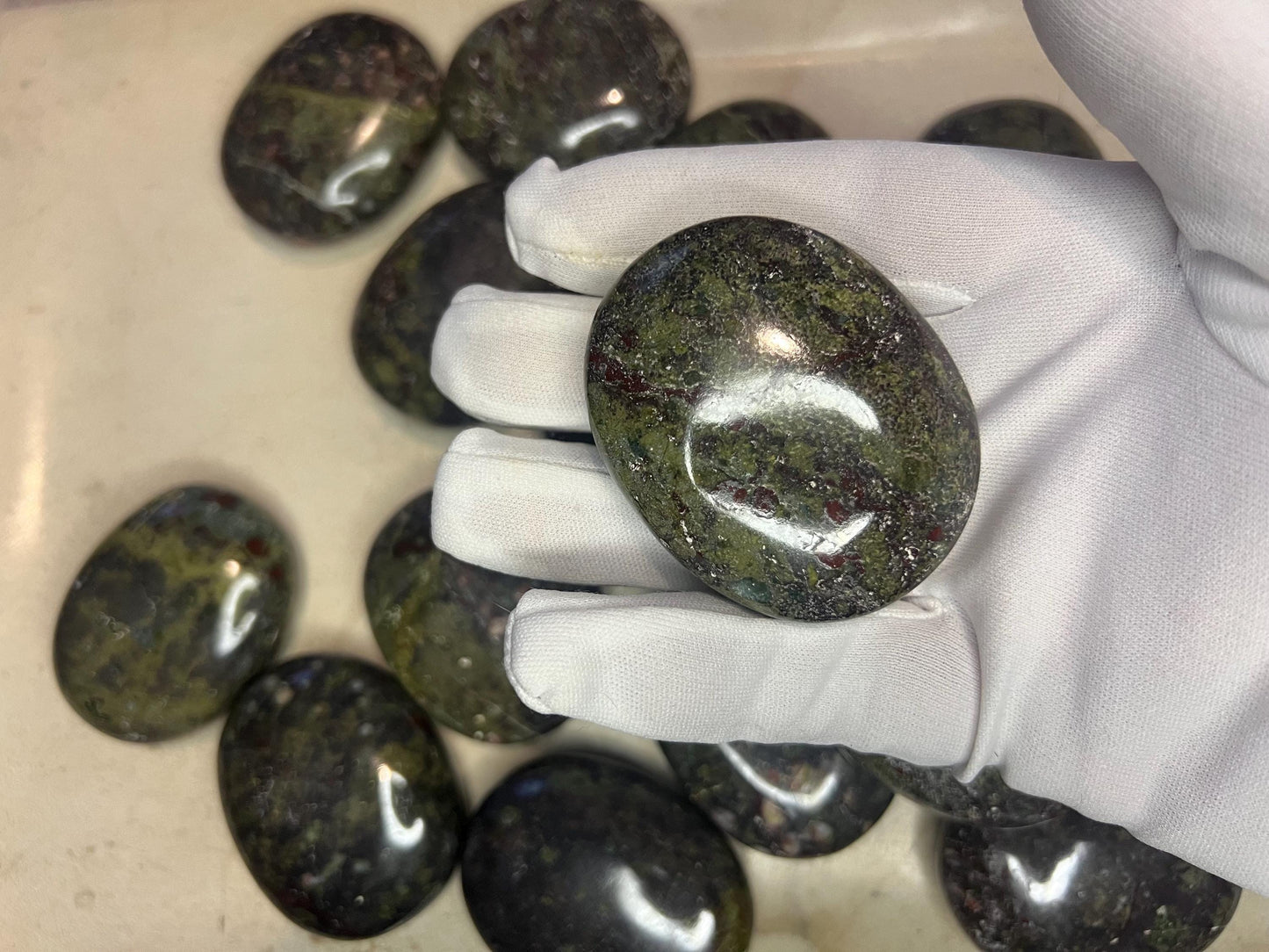 Indian Bloodstone Natural Palm Stone Smooth Polished Carved Crystal for Distraction from Anxiety or Worry Home Decor Holiday Xmas Home Decor