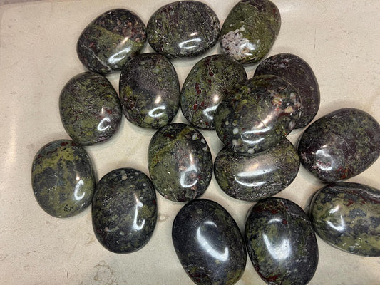 Indian Bloodstone Natural Palm Stone Smooth Polished Carved Crystal for Distraction from Anxiety or Worry Home Decor Holiday Xmas Home Decor