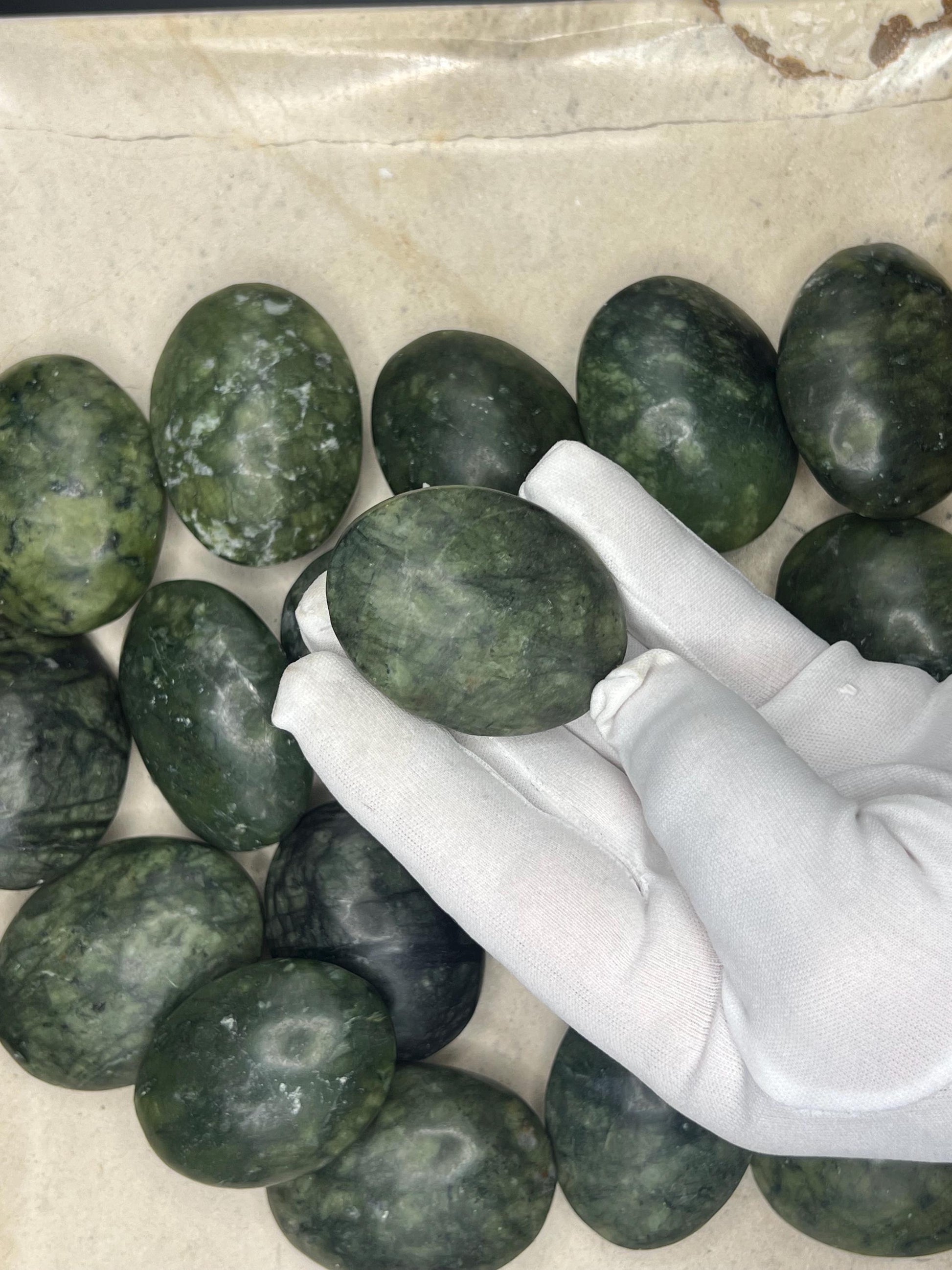 Nephrite Serpentine Jade Natural Palm Stone Smooth Polished Carved Crystal Distraction Home Decor Worry Stress Relief Anxiety Gift Christmas