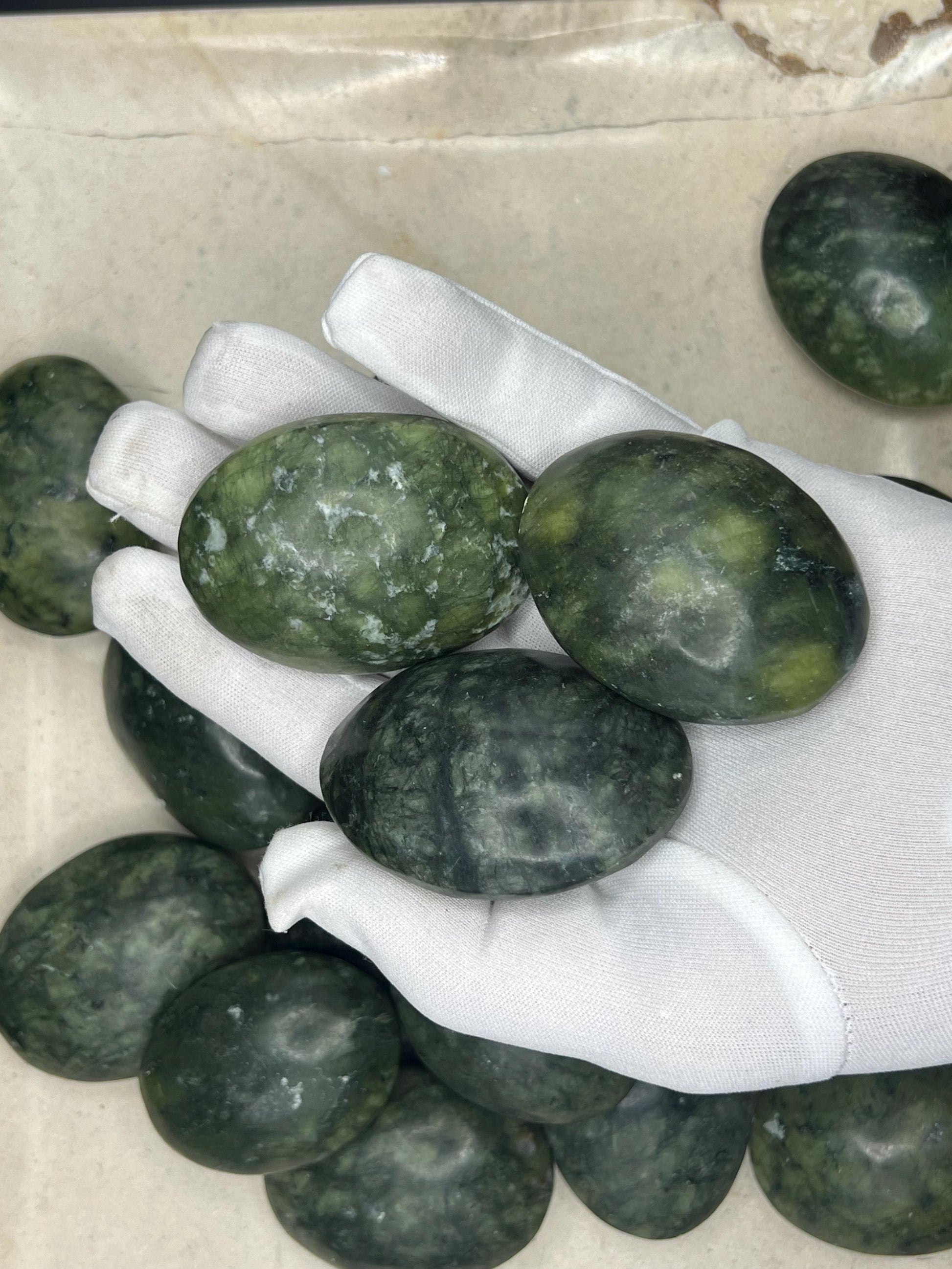 Nephrite Serpentine Jade Natural Palm Stone Smooth Polished Carved Crystal Distraction Home Decor Worry Stress Relief Anxiety Gift Christmas