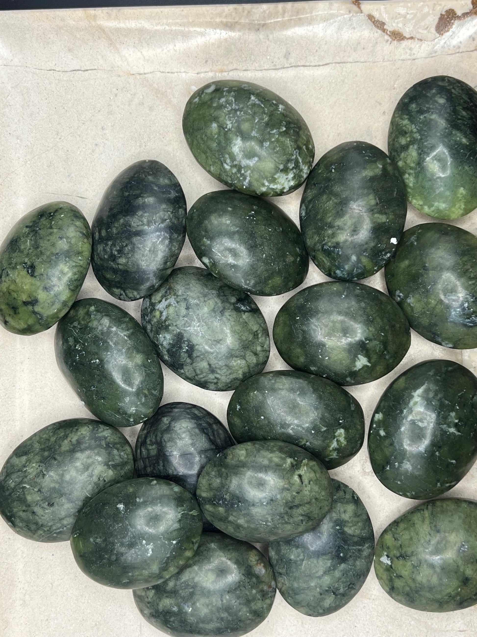 Nephrite Serpentine Jade Natural Palm Stone Smooth Polished Carved Crystal Distraction Home Decor Worry Stress Relief Anxiety Gift Christmas