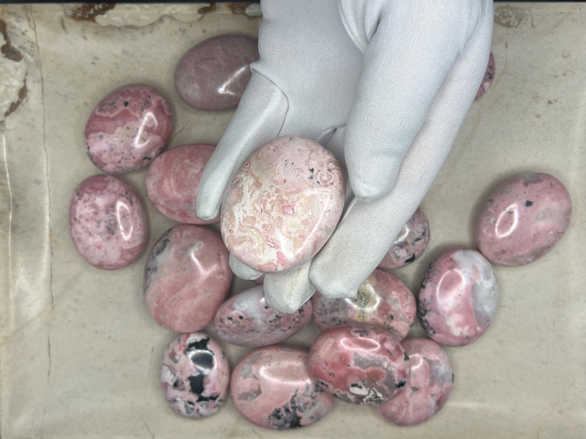 Gorgeous Rhodochrosite Calming Palm Stone Smooth Polished Carved Crystal Distraction Home Decor Worry Stress Relief Anxiety Gift Christmas