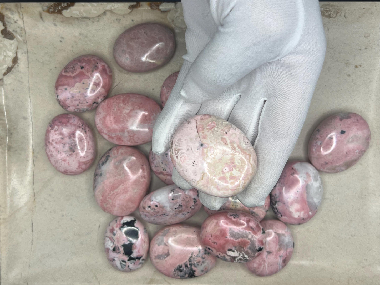Gorgeous Rhodochrosite Calming Palm Stone Smooth Polished Carved Crystal Distraction Home Decor Worry Stress Relief Anxiety Gift Christmas