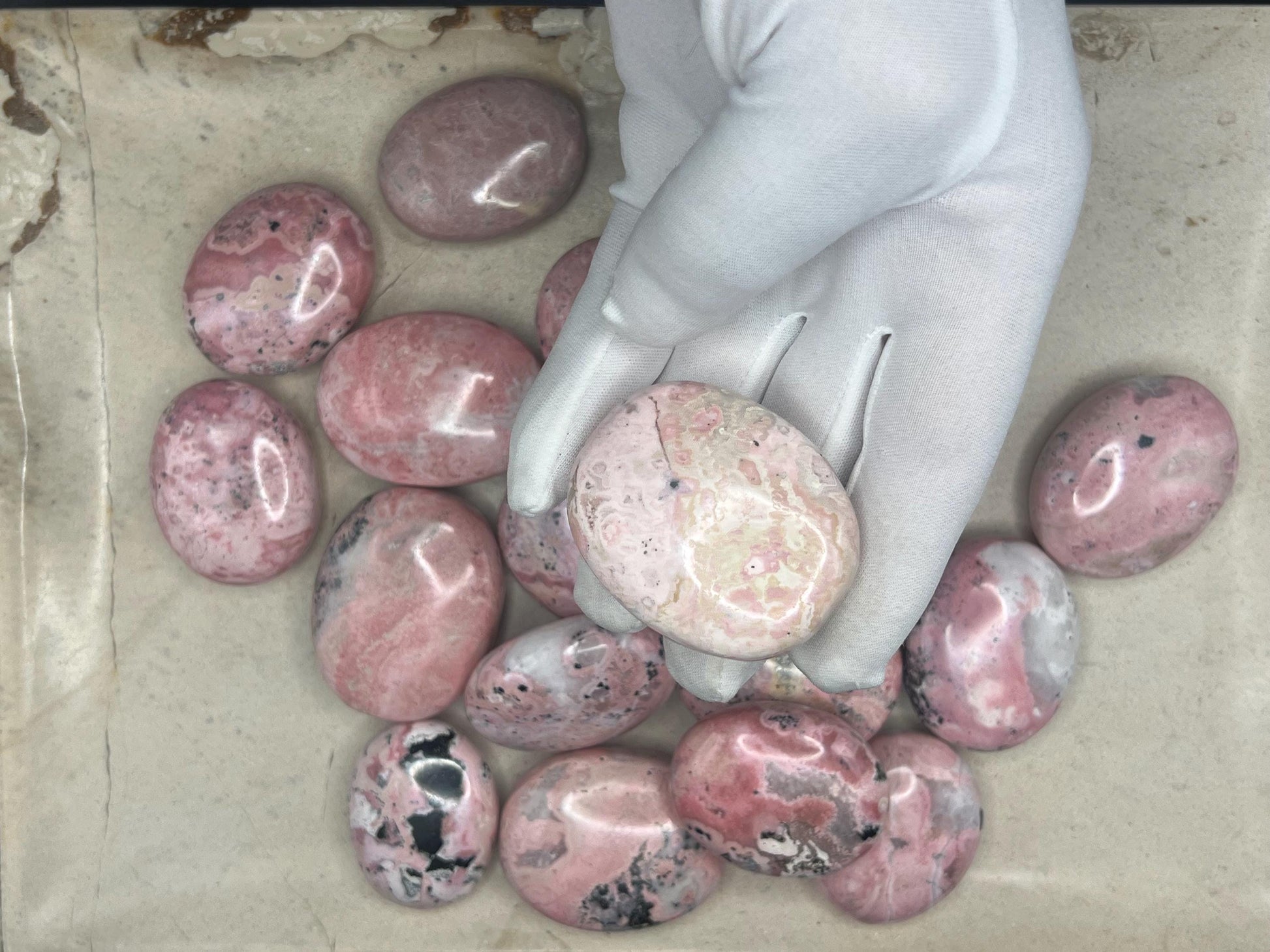 Gorgeous Rhodochrosite Calming Palm Stone Smooth Polished Carved Crystal Distraction Home Decor Worry Stress Relief Anxiety Gift Christmas