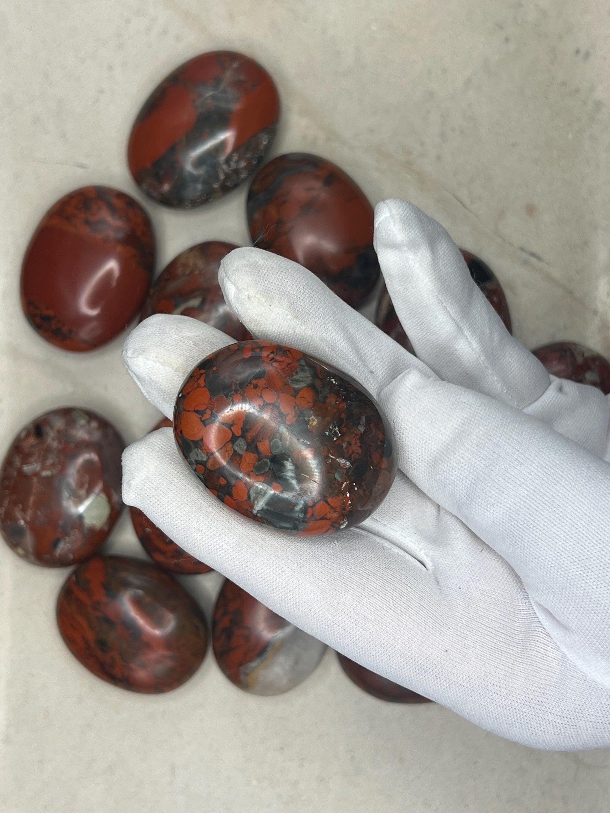 Australian Brecciated Jasper Natural Palm Stone Smooth Polished Carved Crystal Distraction Home Decor Worry Stress Relief Anxiety Gift