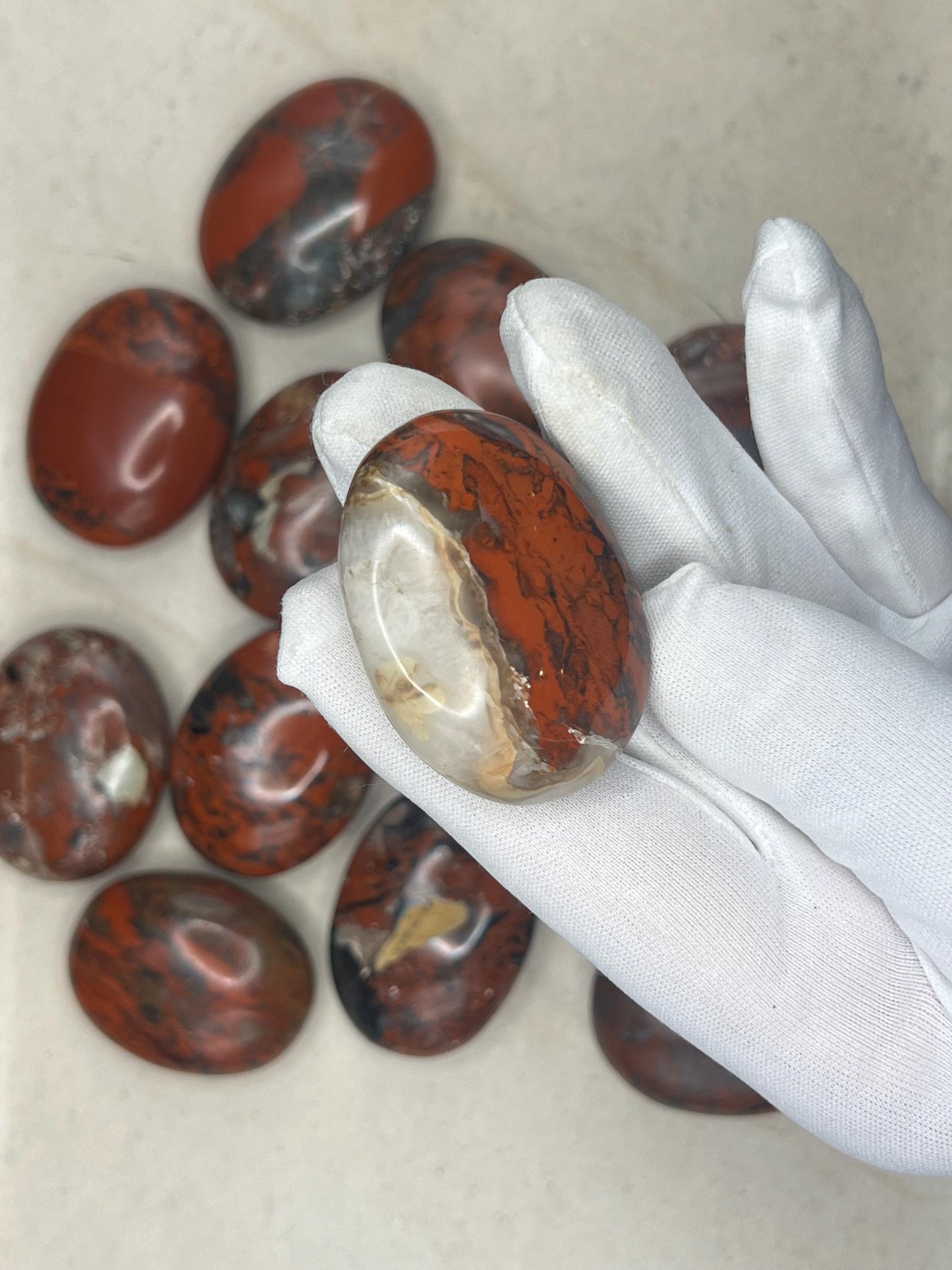 Australian Brecciated Jasper Natural Palm Stone Smooth Polished Carved Crystal Distraction Home Decor Worry Stress Relief Anxiety Gift
