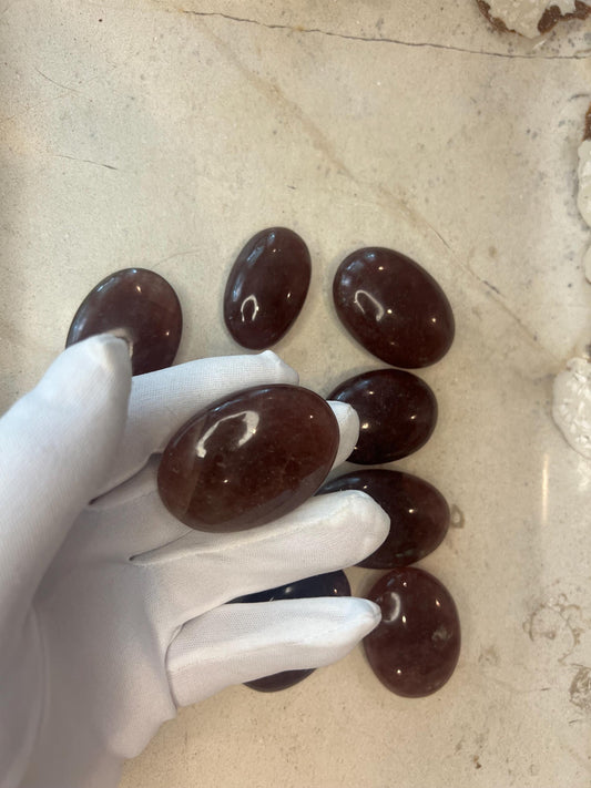 Madagascar Strawberry Quartz Palm Stones Natural Free Form Stone Smooth Polished Carved Crystal for Distraction Worry Anxiety Home Decor
