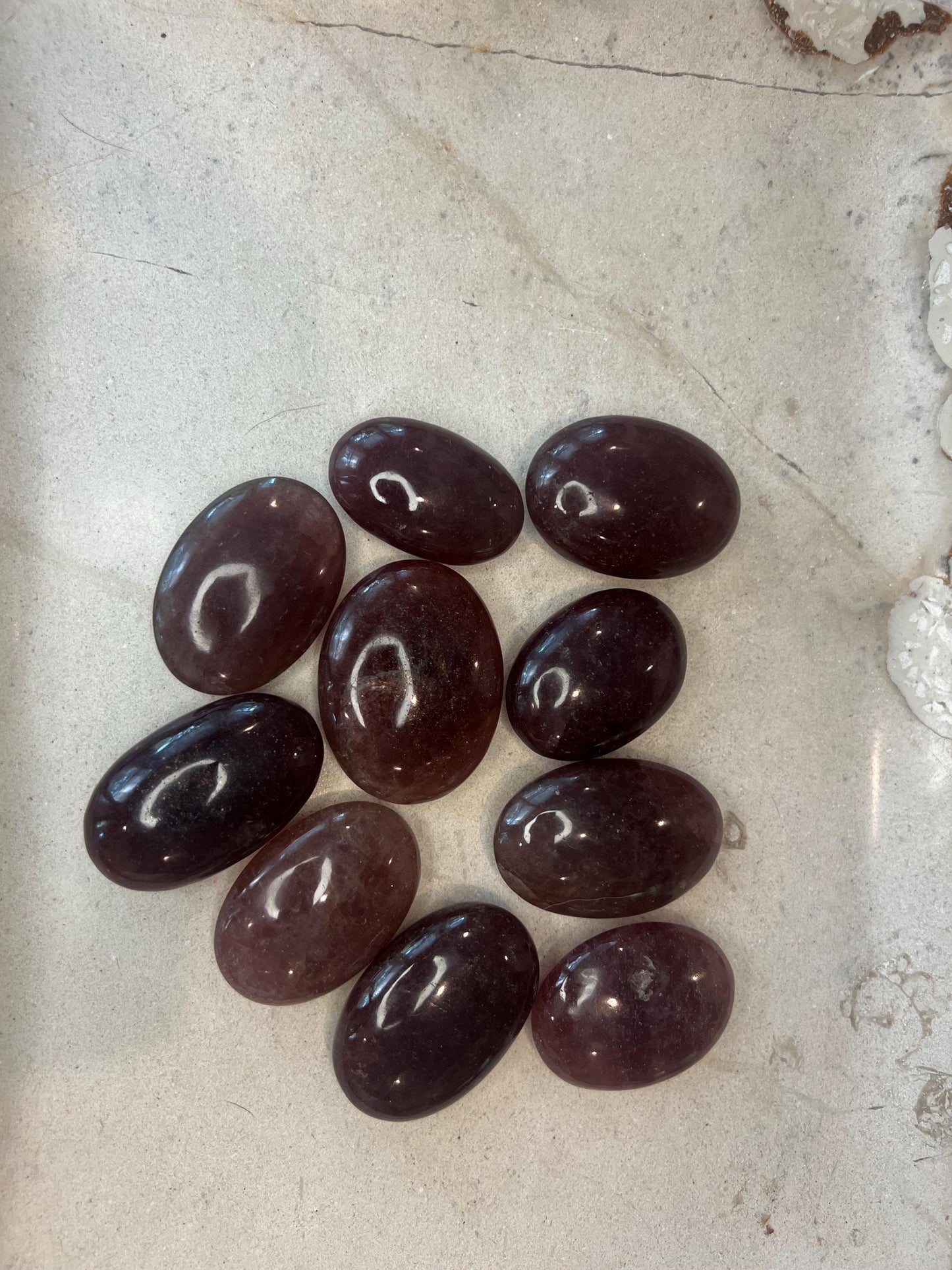 Madagascar Strawberry Quartz Palm Stones Natural Free Form Stone Smooth Polished Carved Crystal for Distraction Worry Anxiety Home Decor