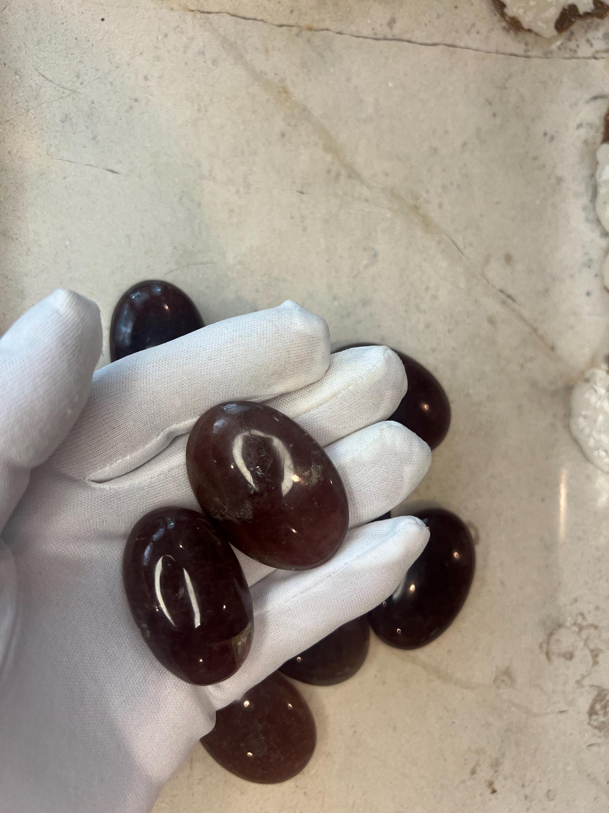 Madagascar Strawberry Quartz Palm Stones Natural Free Form Stone Smooth Polished Carved Crystal for Distraction Worry Anxiety Home Decor