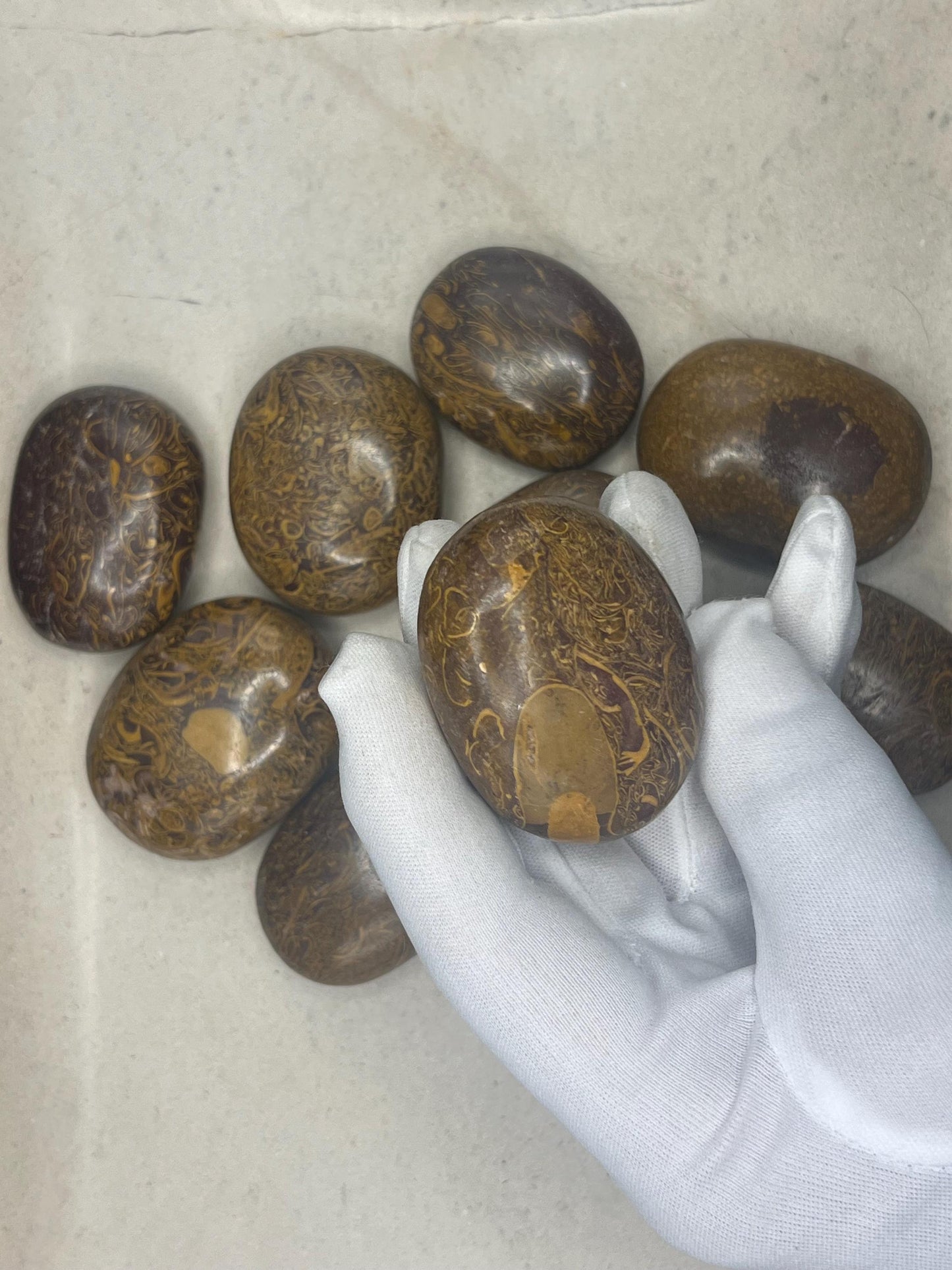 Egyptian Jasper Mariyam Palm Stone Smooth Polished Carved Crystal for Christmas Decor Gift Home Decor Worry Anxiety Birthday Xmas Gift