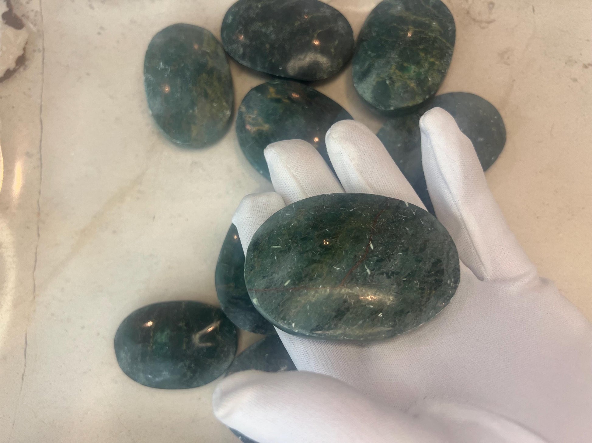 African Verdite Natural Palm Stone Smooth Polished Carved Crystal Distraction Home Decor Worry Stress Relief Anxiety Christmas Xmas Gift