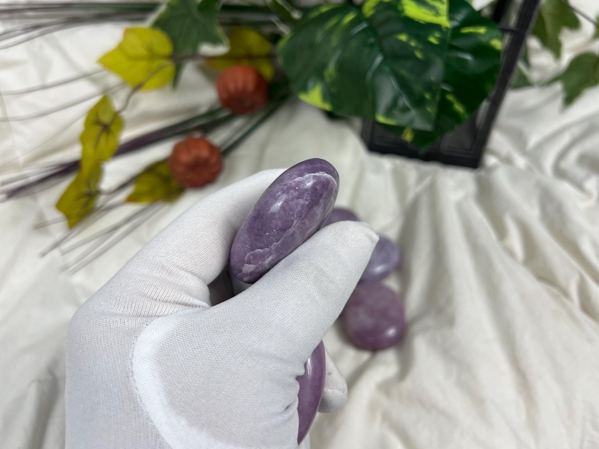 Brazilian Lithionite Natural Palm Stone Smooth Polished Carved Crystal Distraction Home Decor Worry Stress Relief Anxiety Gift Xmas Relief