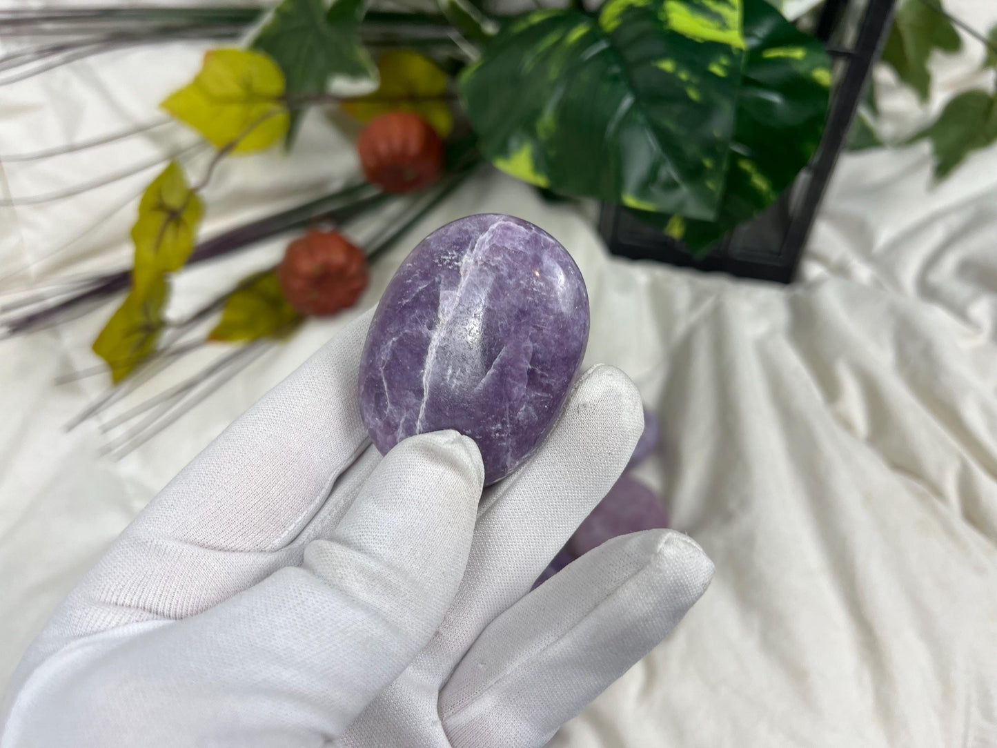 Brazilian Lithionite Natural Palm Stone Smooth Polished Carved Crystal Distraction Home Decor Worry Stress Relief Anxiety Gift Xmas Relief