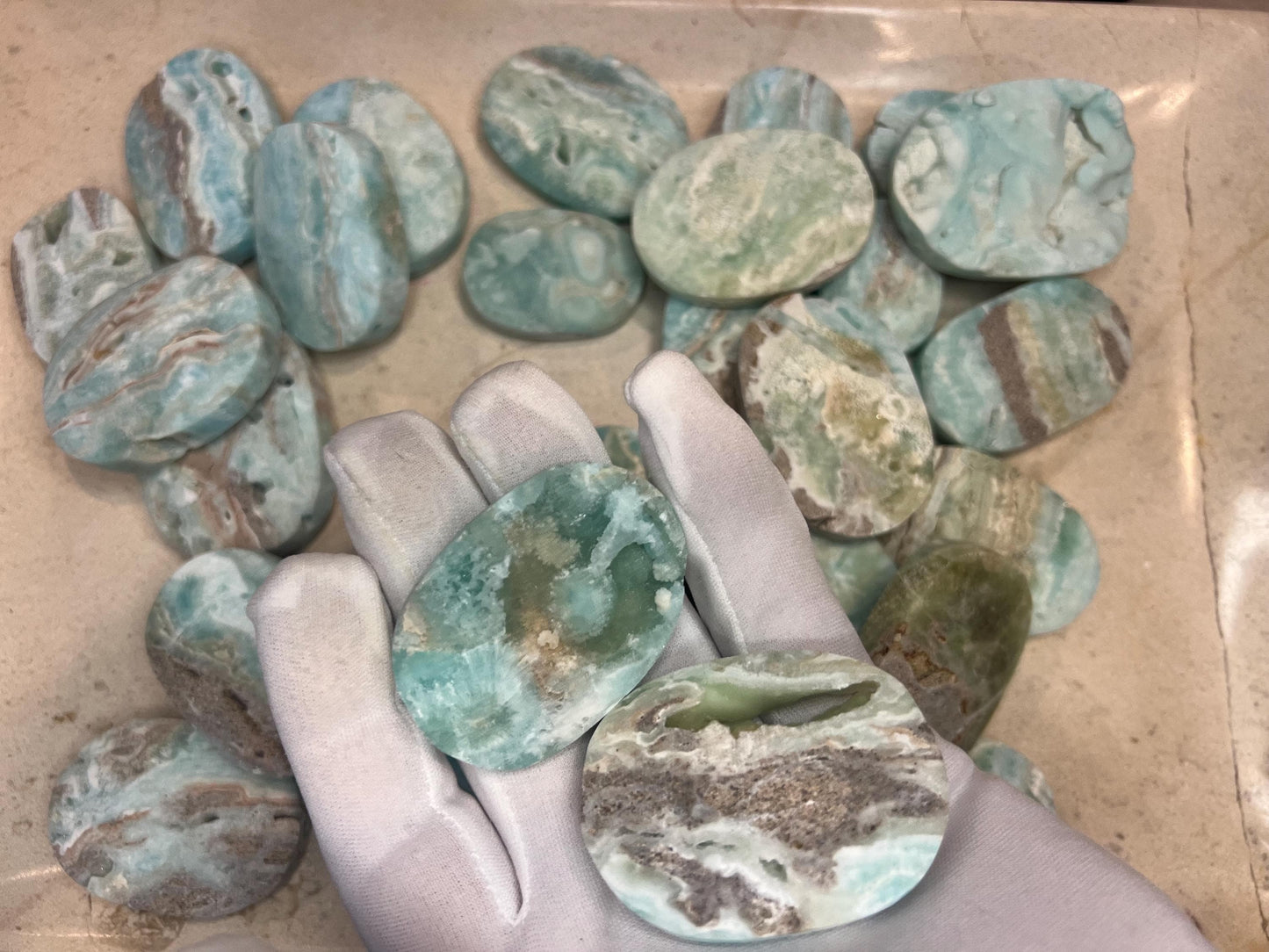 Rare Congo Hemimorphite Natural Palm Stone Smooth Polished Carved Crystal Distraction Home Decor Worry Stress Relief Anxiety Christmas